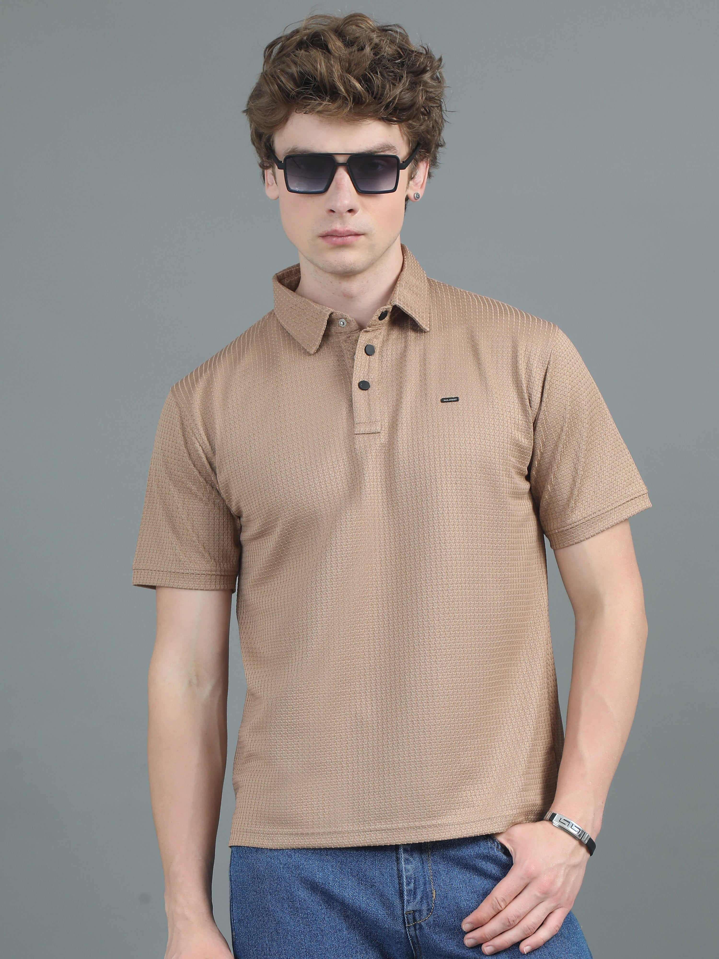 Men Ripple Polo Brown T-Shirt