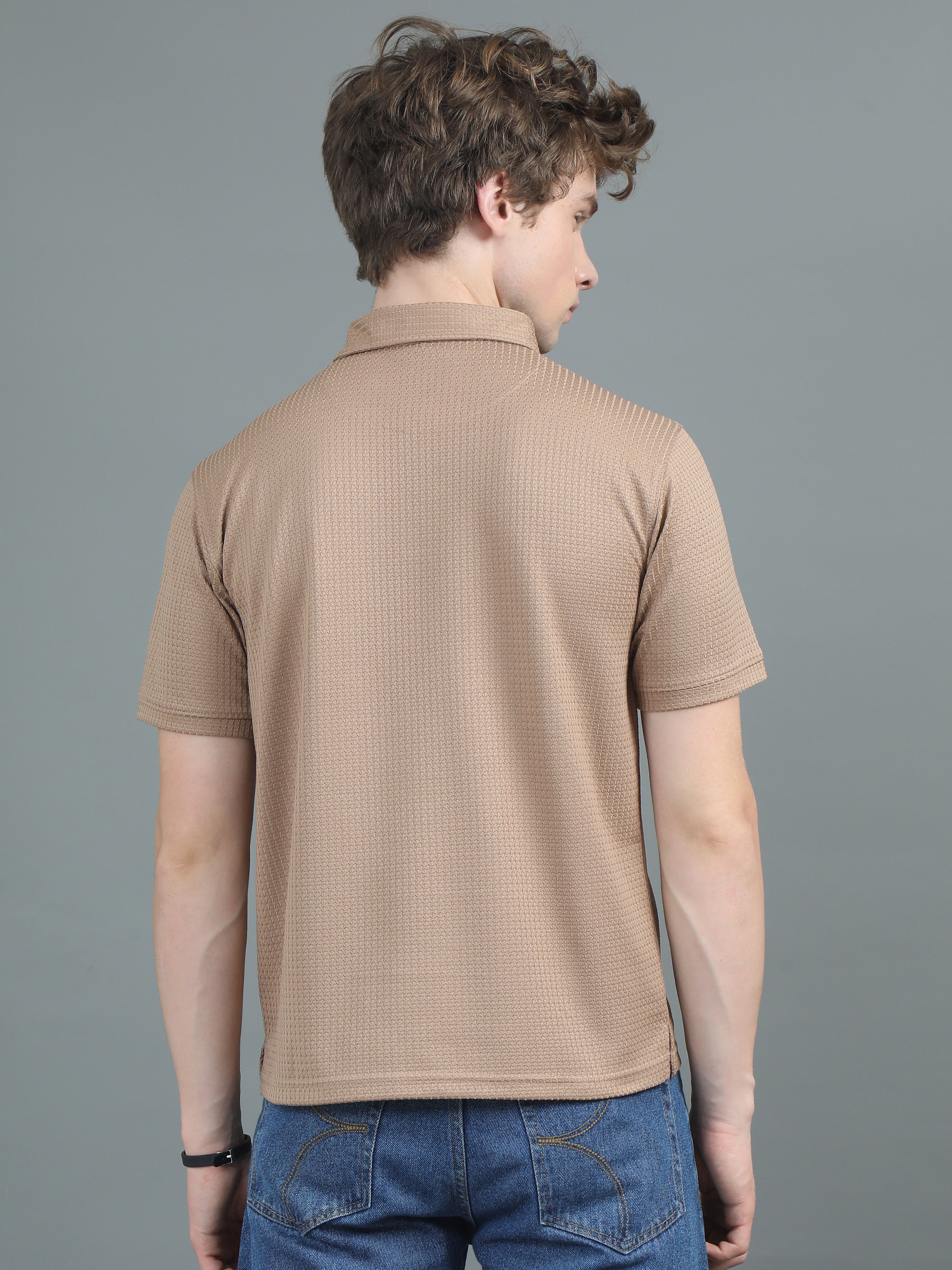 Men Ripple Polo Brown T-Shirt