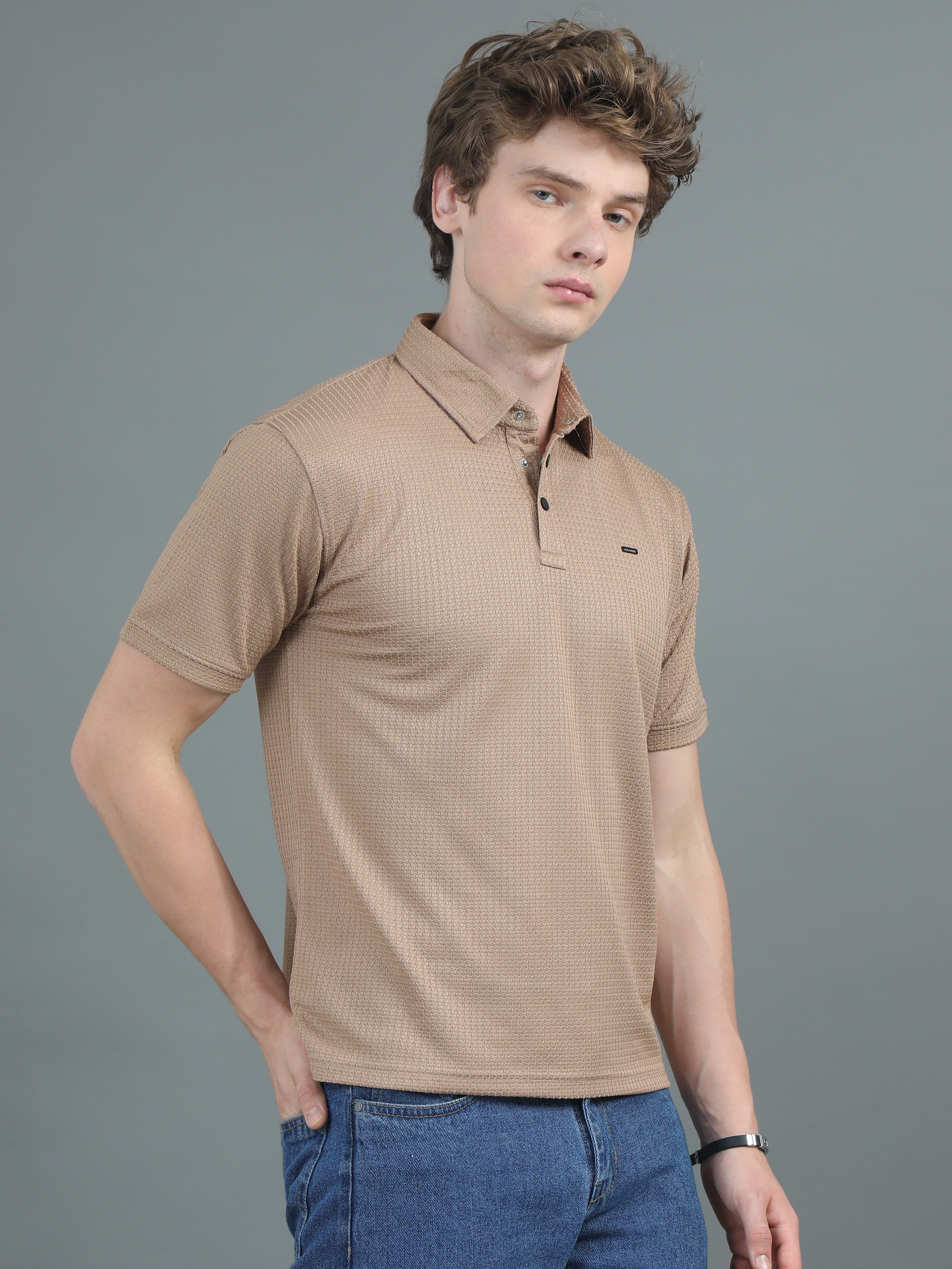 Men Ripple Polo Brown T-Shirt