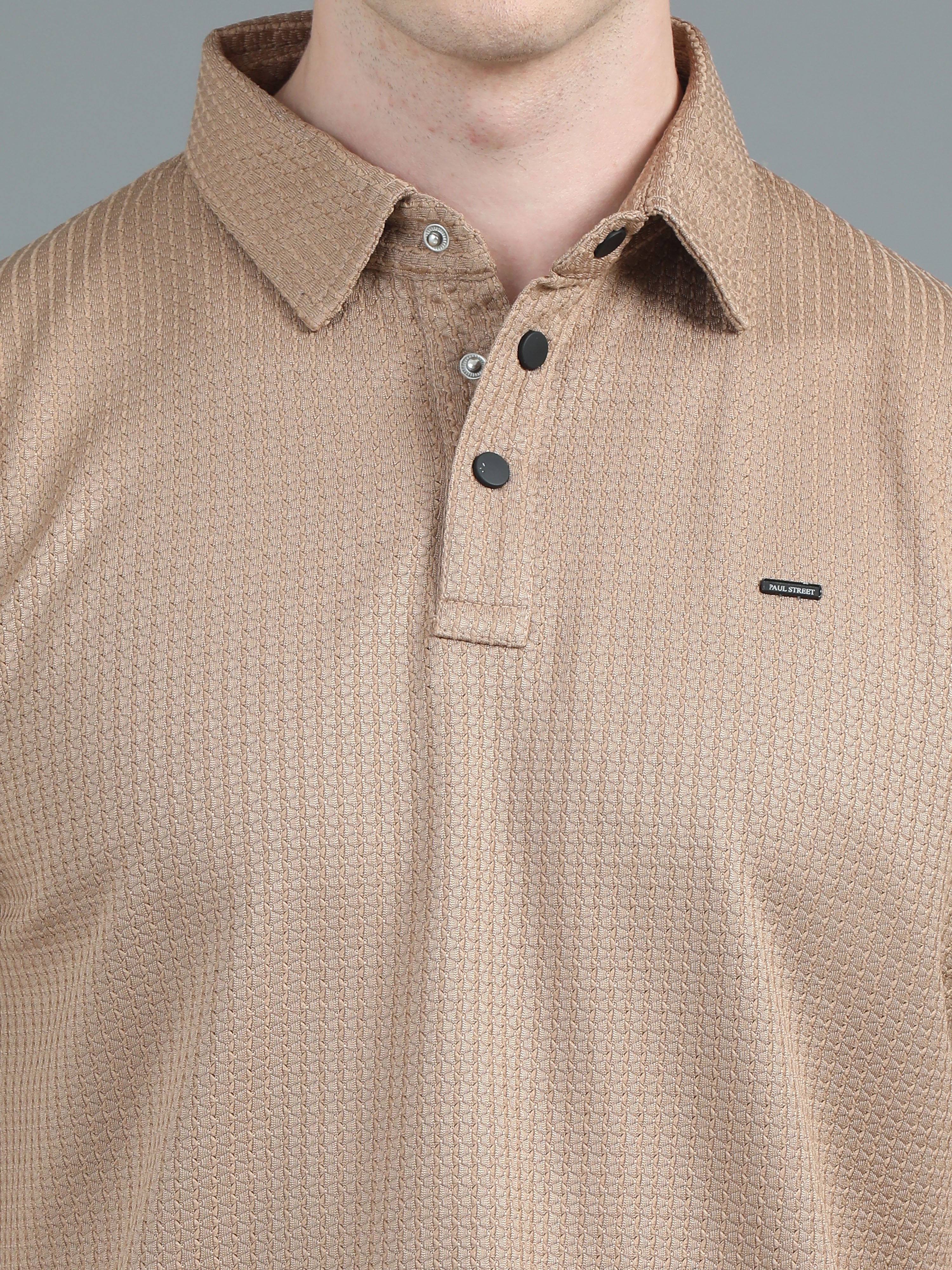 Men Ripple Polo Brown T-Shirt
