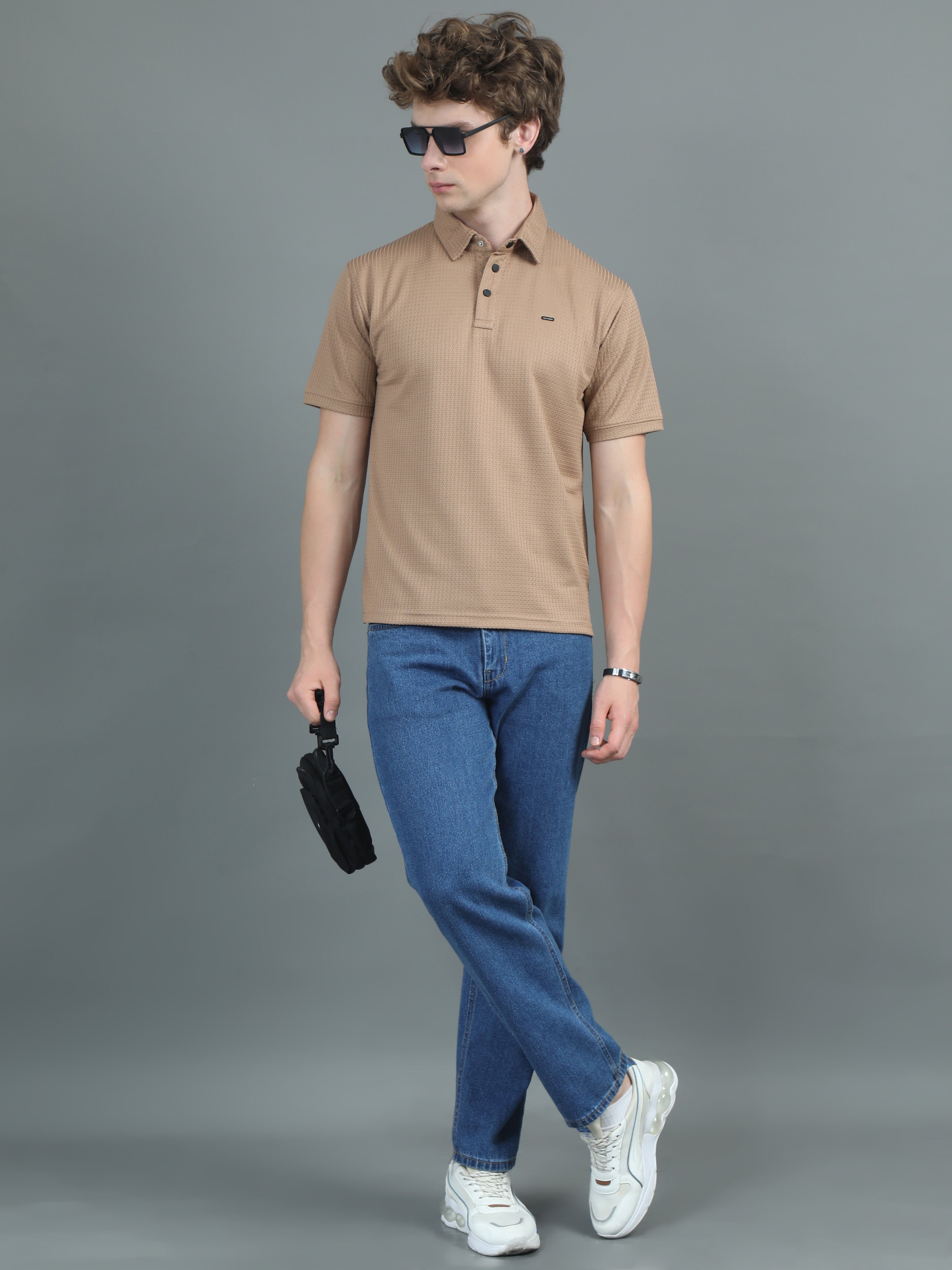 Men Ripple Polo Brown T-Shirt