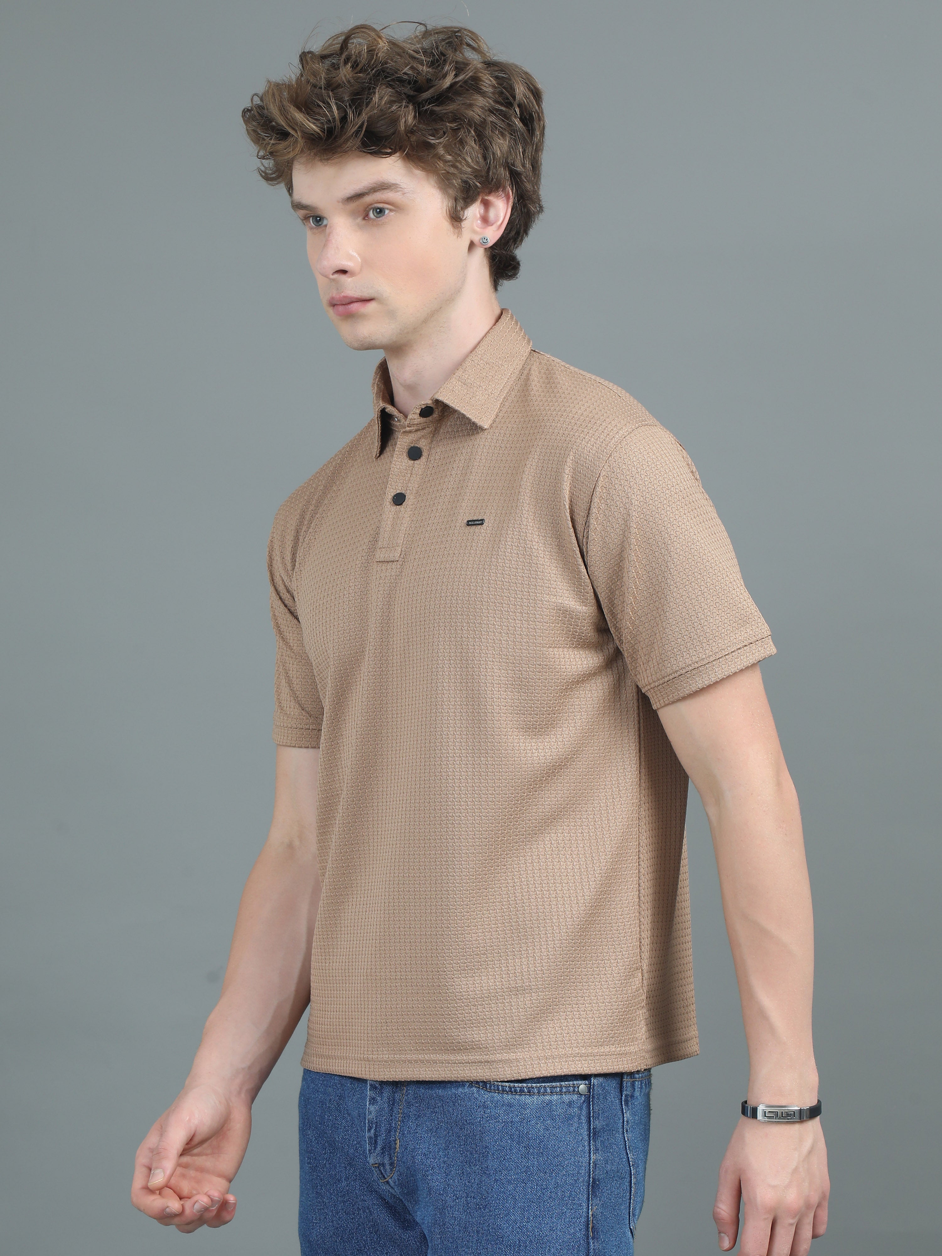 Men Ripple Polo Brown T-Shirt