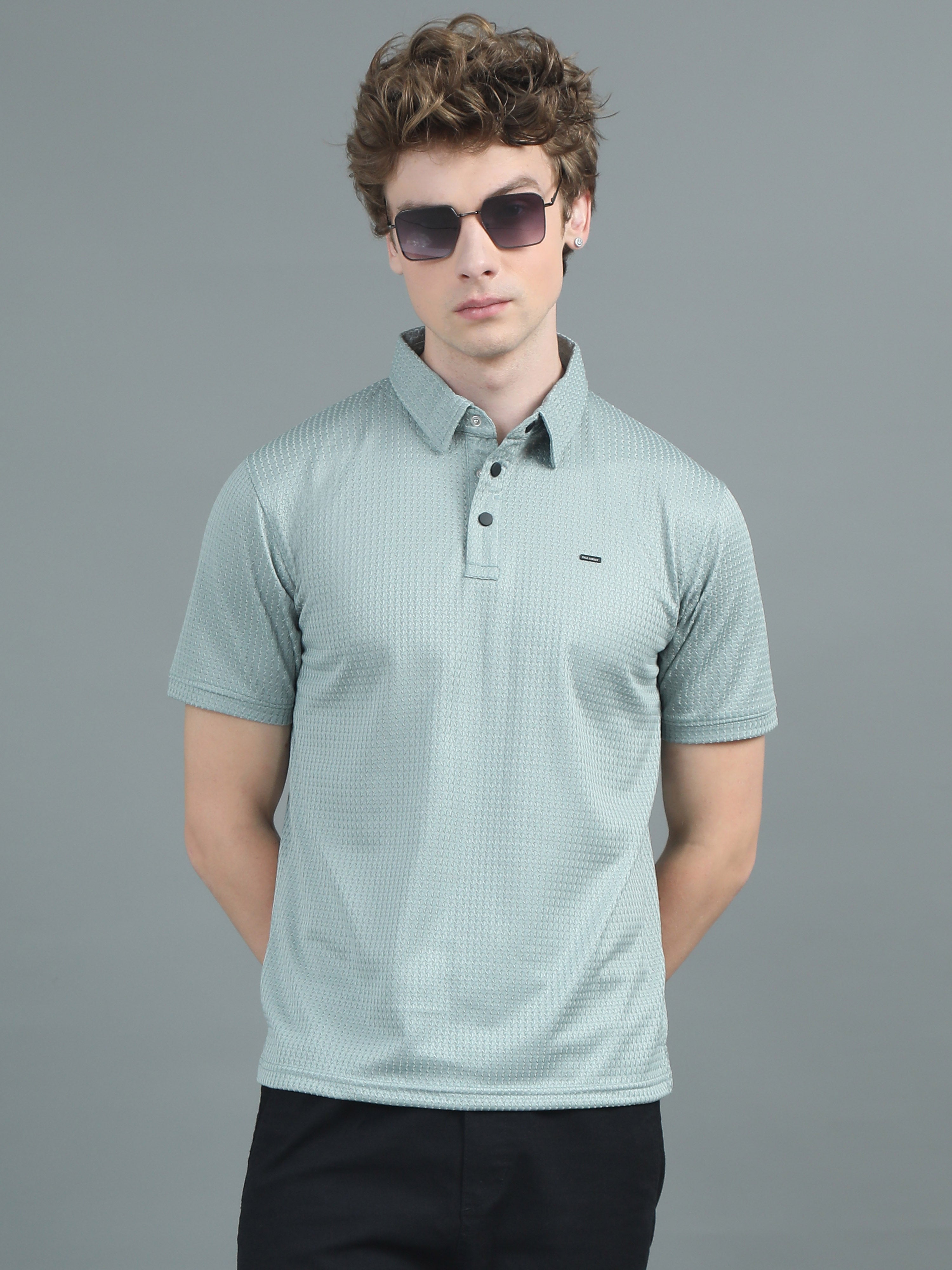 Men Ripple Polo Green T-Shirt