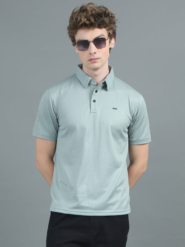 Men Ripple Polo Green T-Shirt