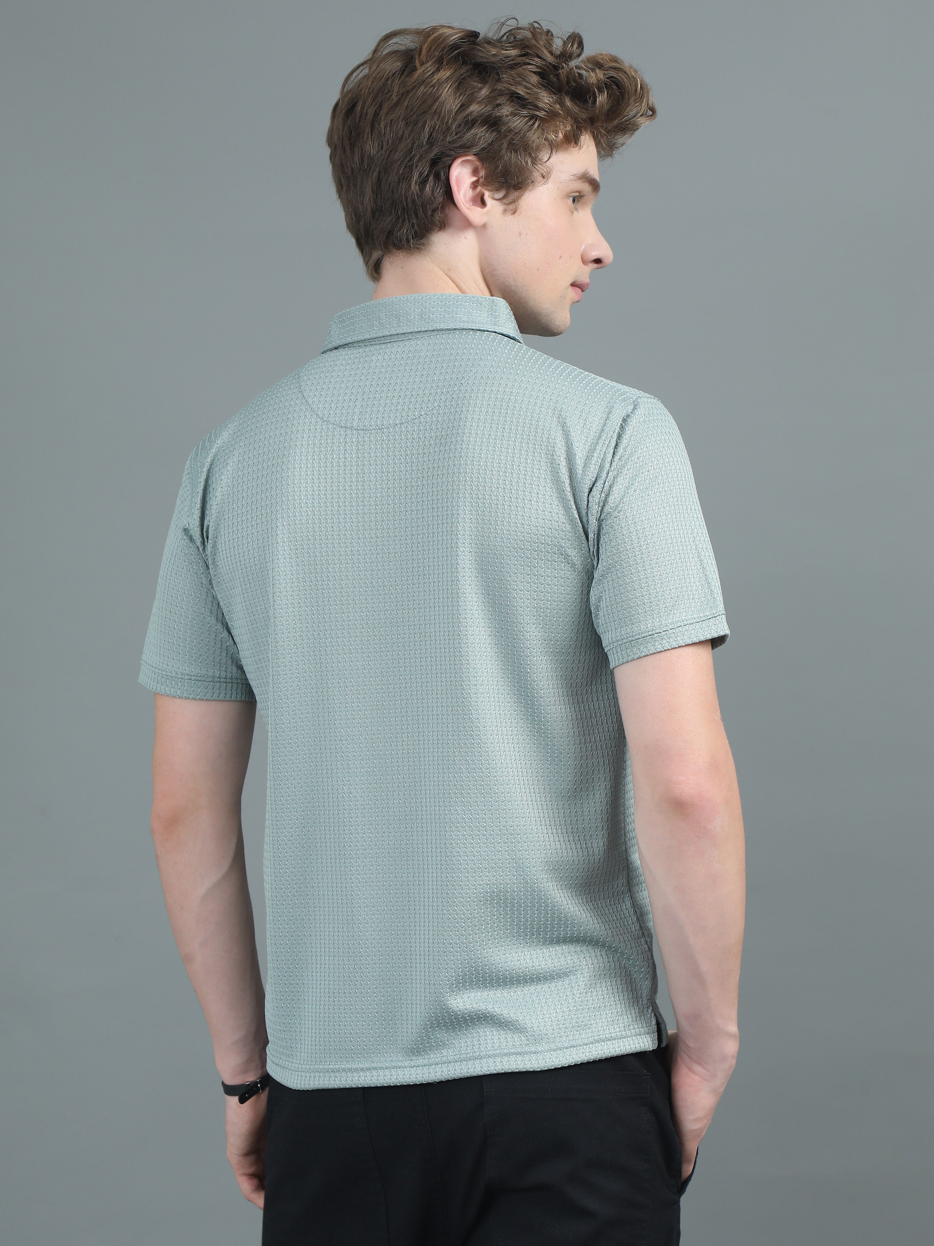Men Ripple Polo Green T-Shirt