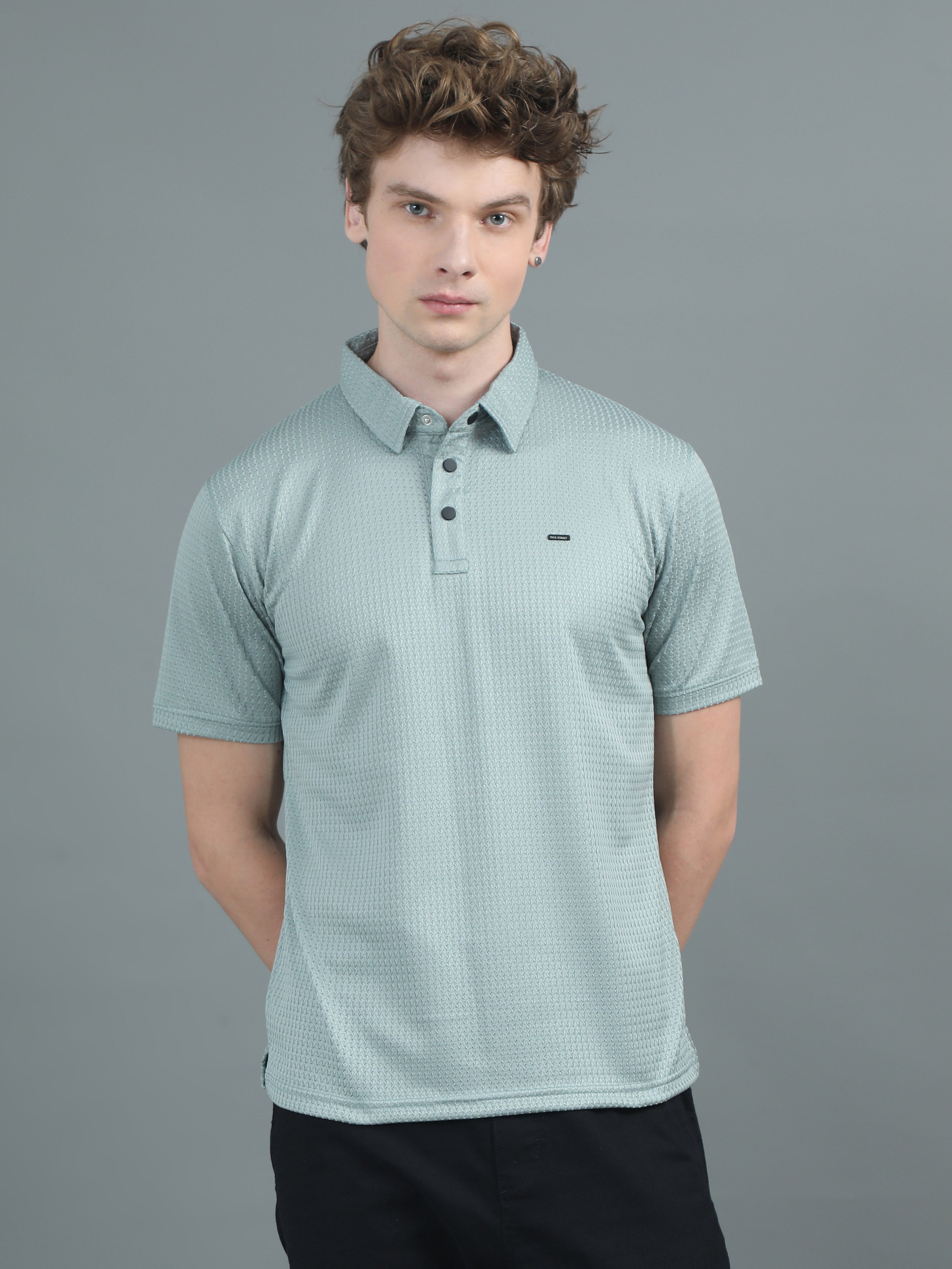 Men Ripple Polo Green T-Shirt