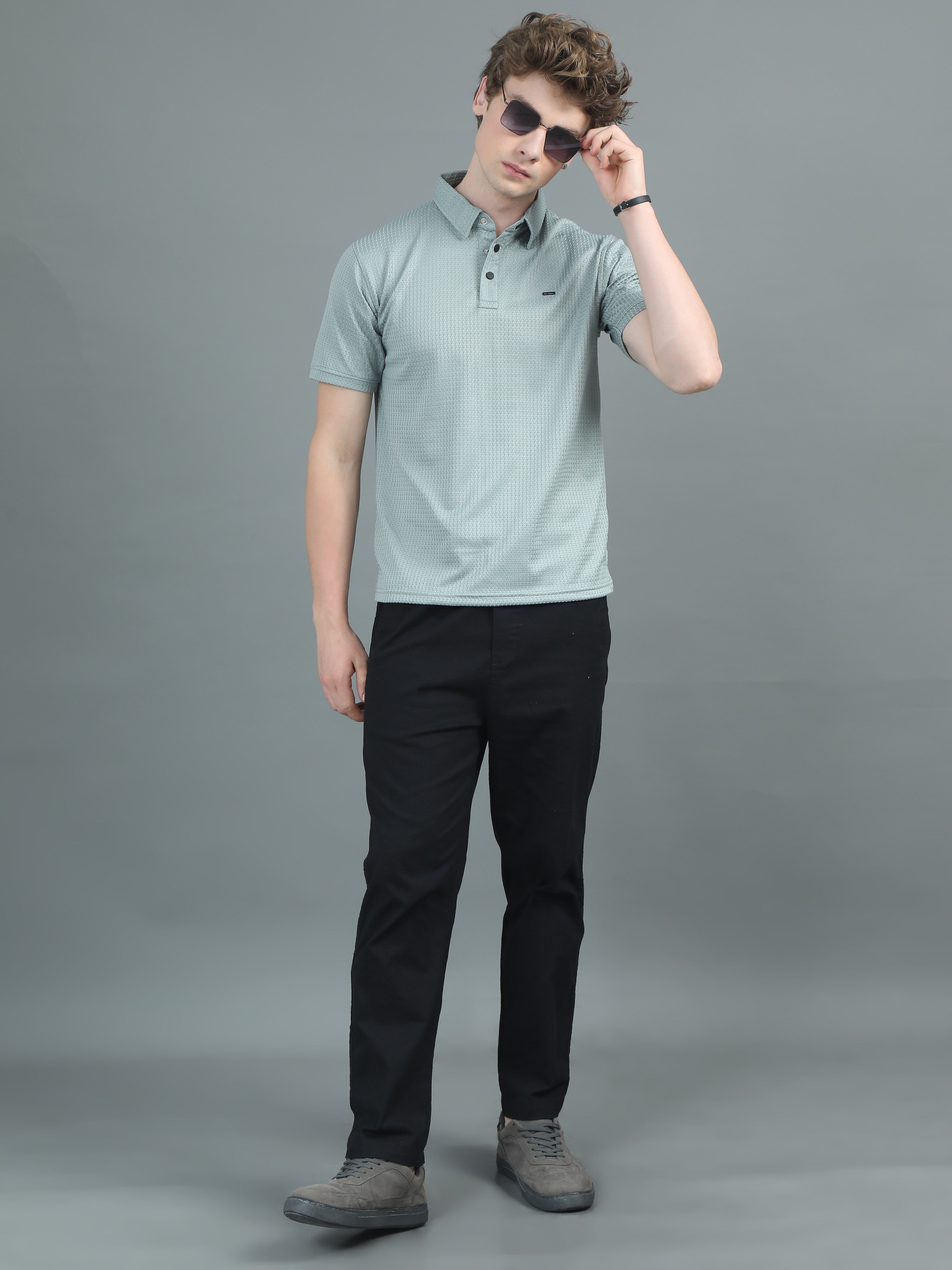 Men Ripple Polo Green T-Shirt