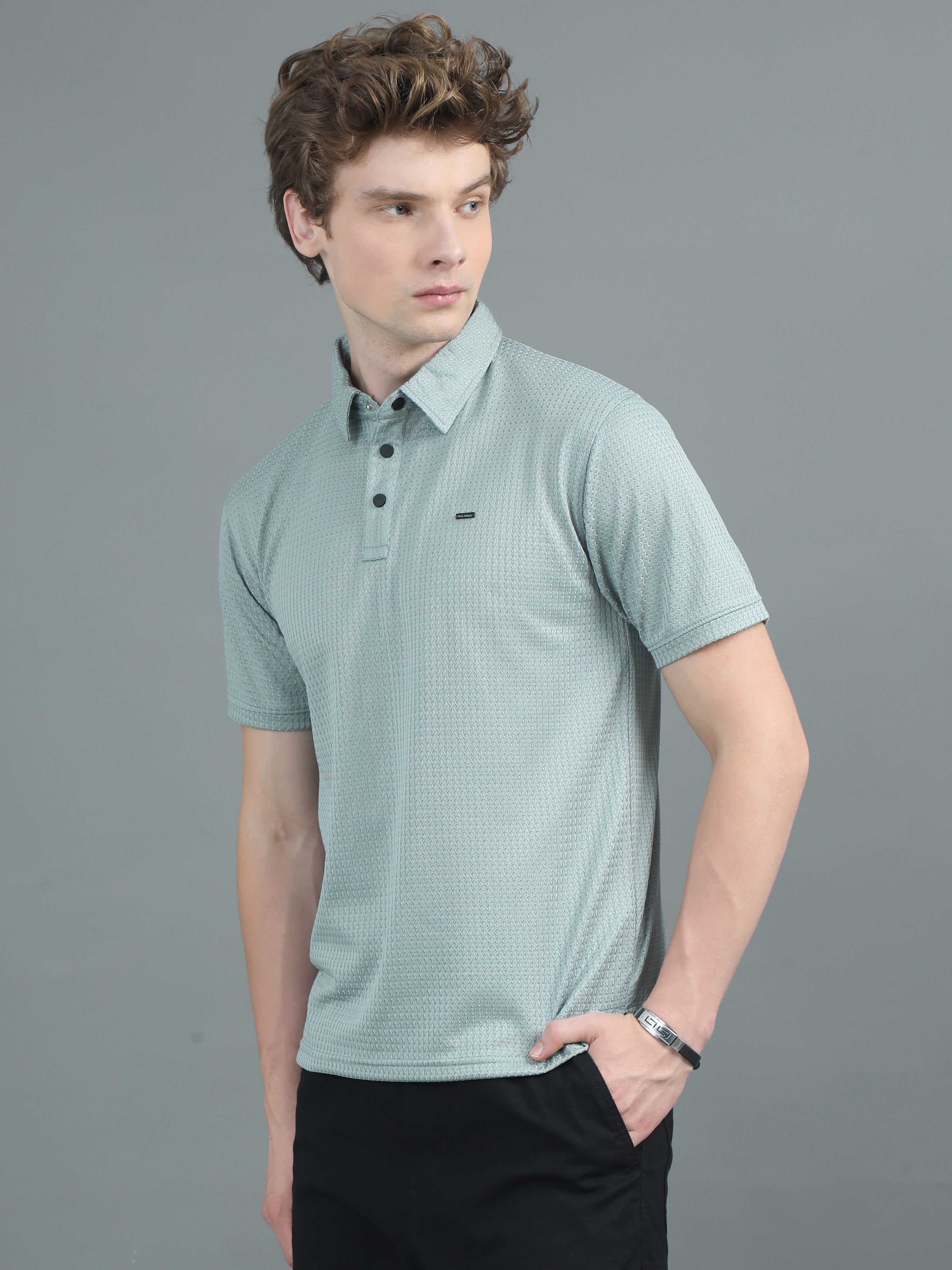 Men Ripple Polo Green T-Shirt