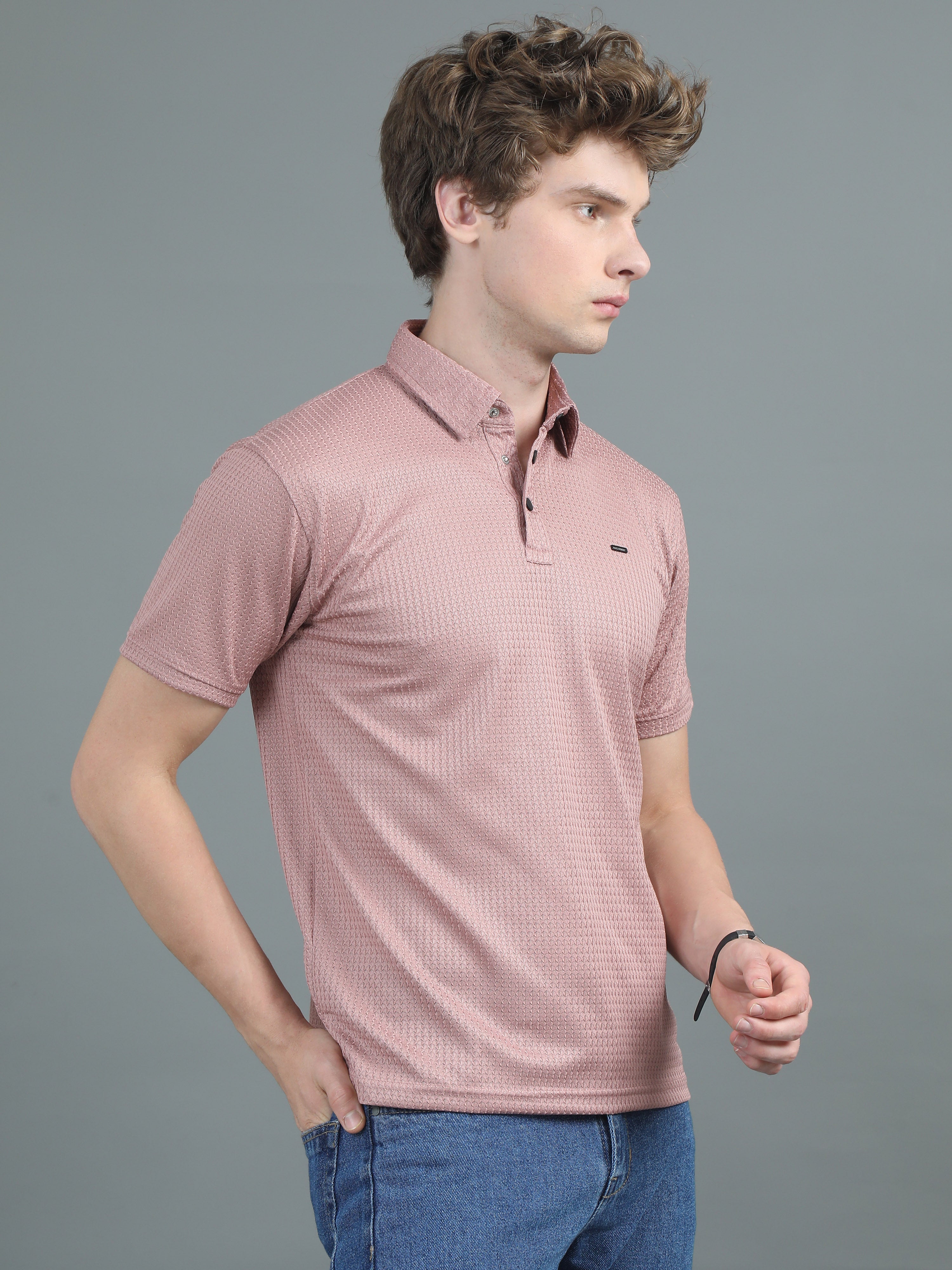 Men Ripple Polo Pink T-Shirt
