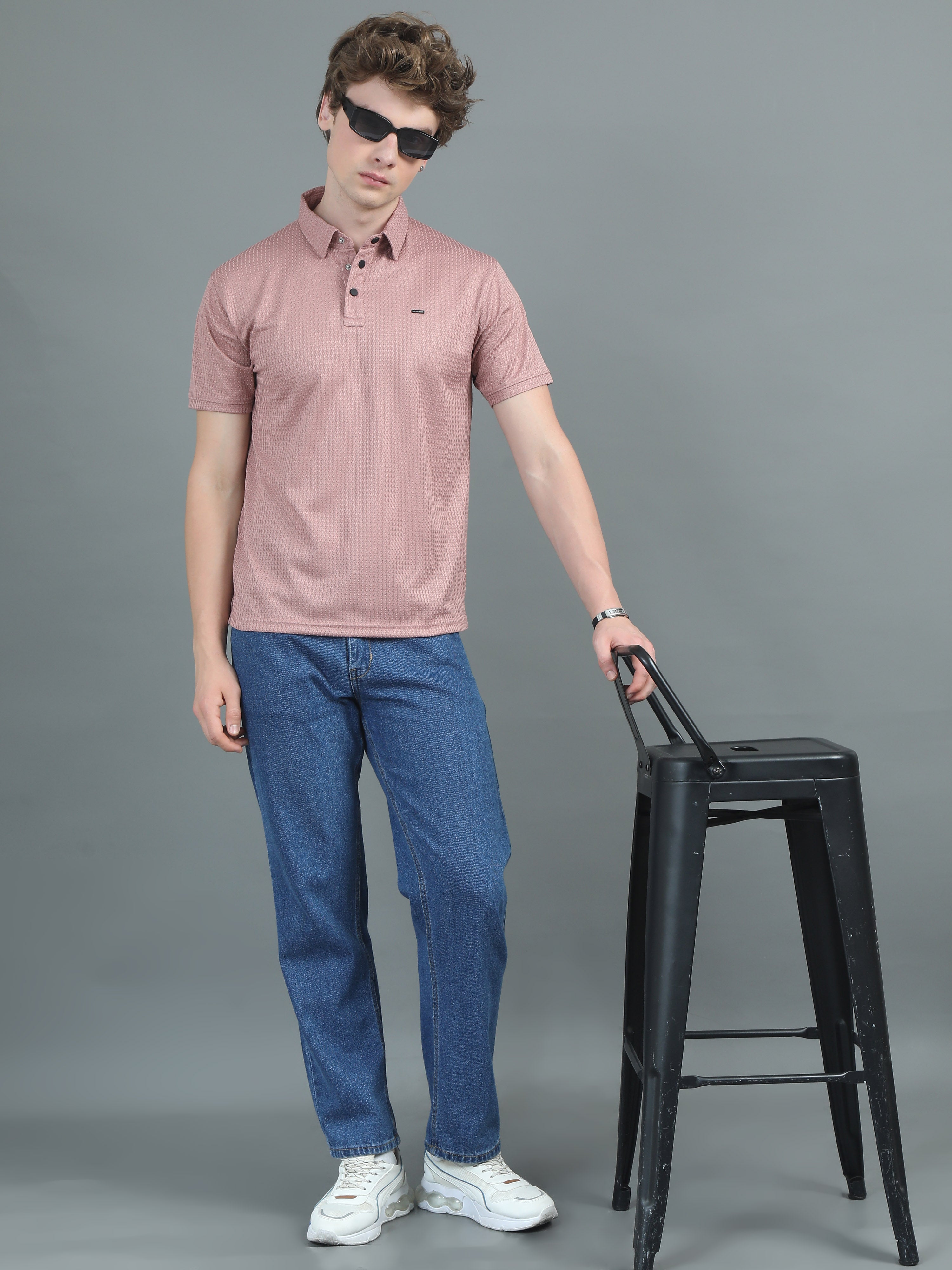 Men Ripple Polo Pink T-Shirt
