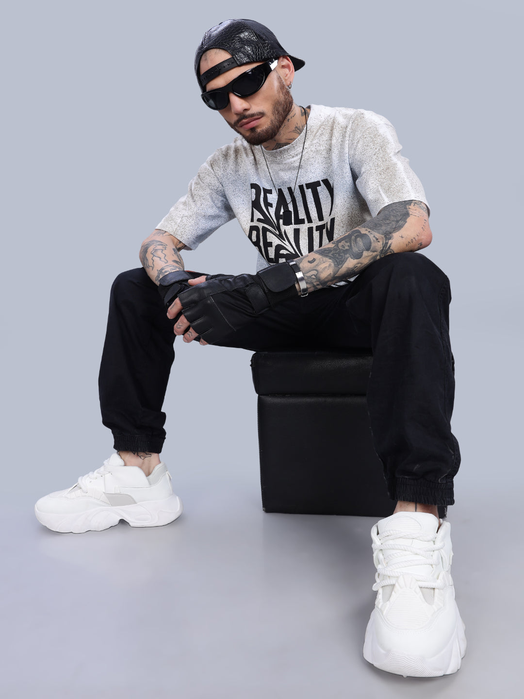 Men Reality Oversized Blue T-Shirt