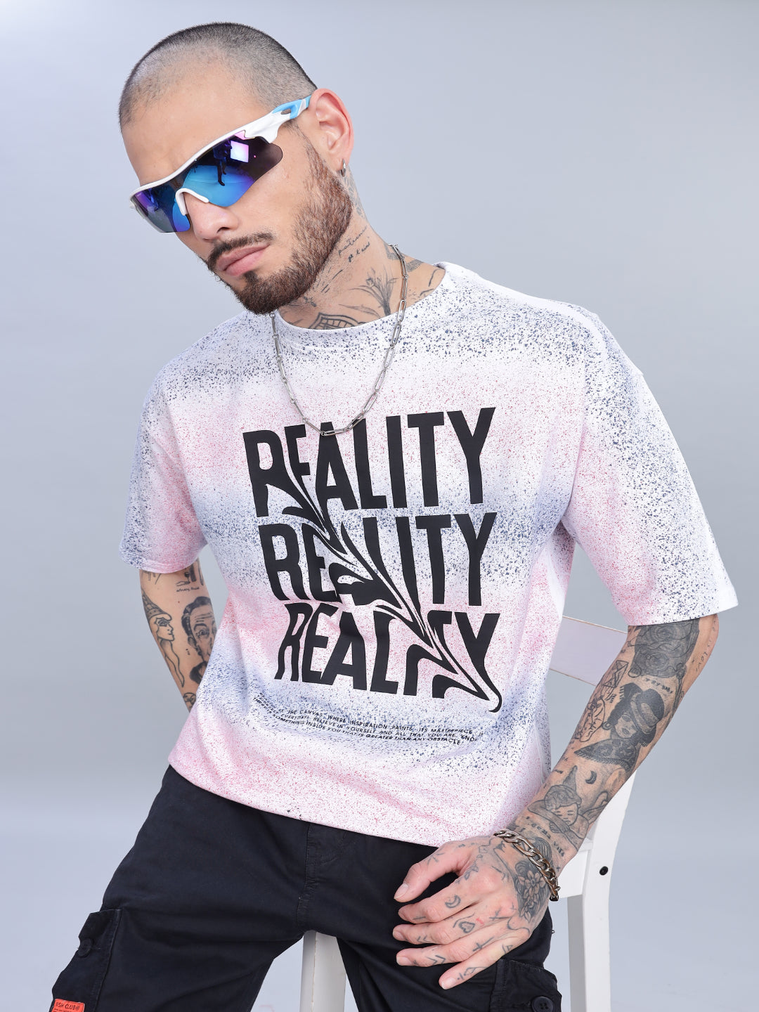 Men Reality Oversized Pink T-Shirt