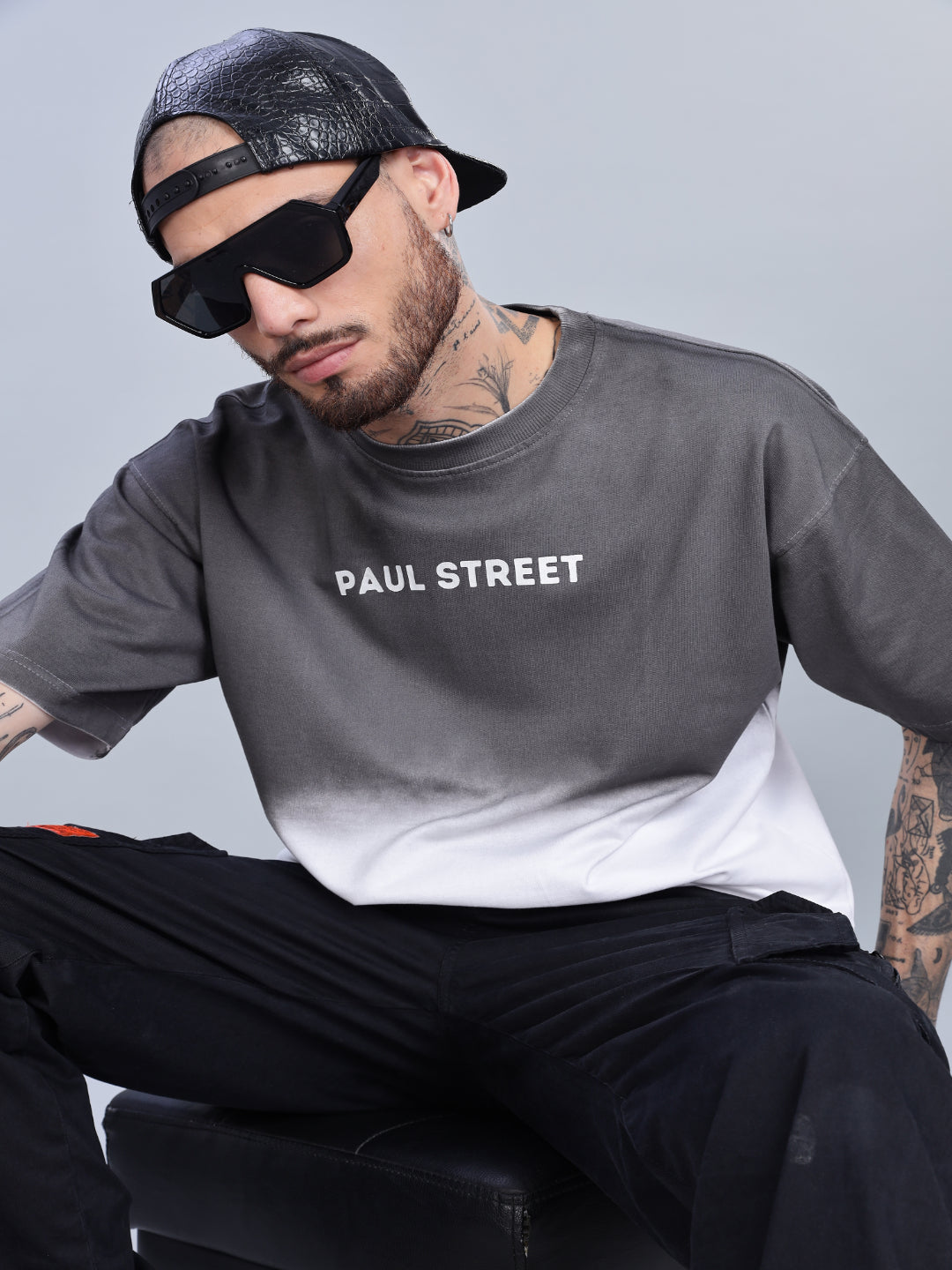 Men Half Hue Oversized Grey T-Shirt