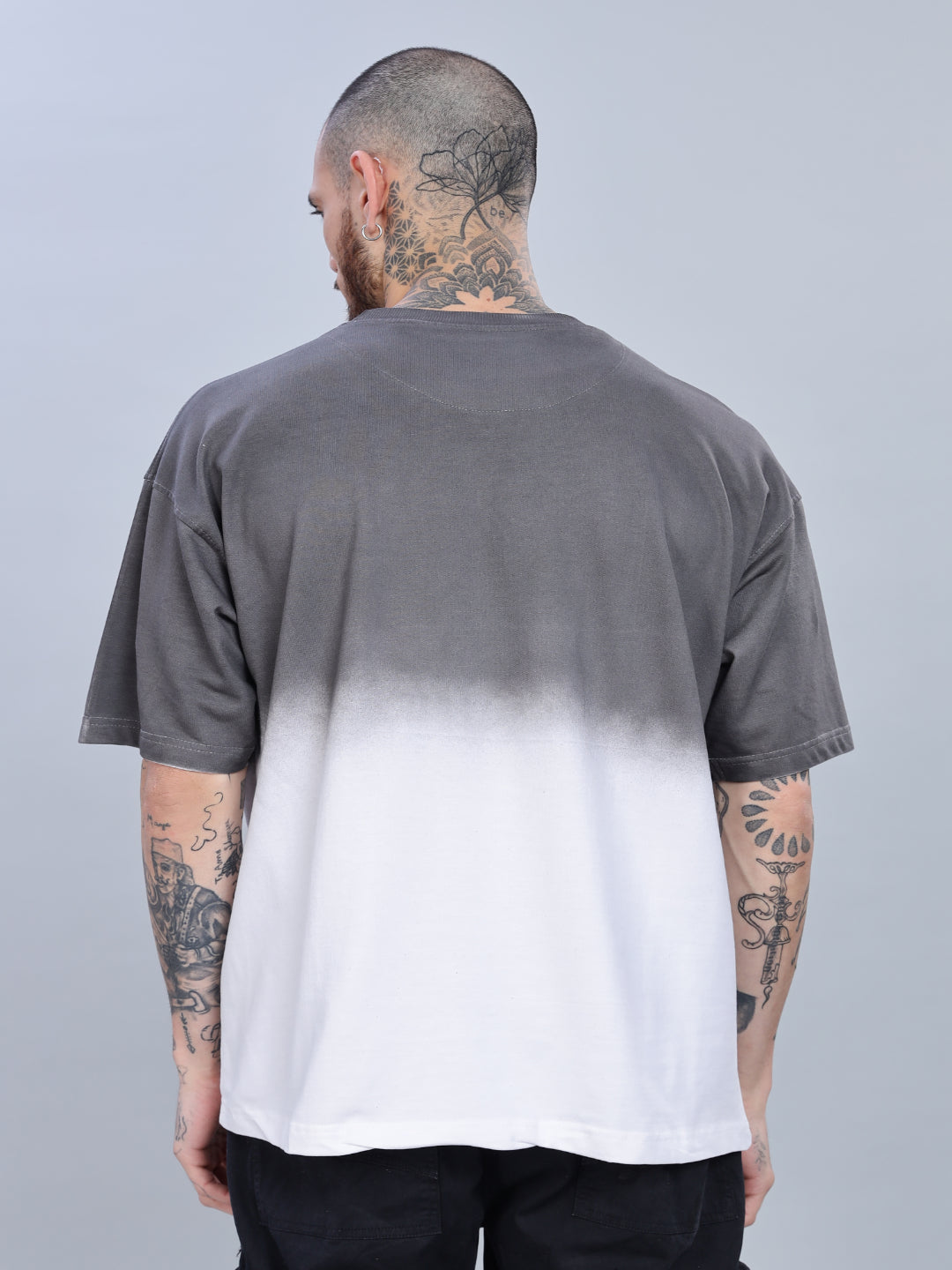 Men Half Hue Oversized Grey T-Shirt