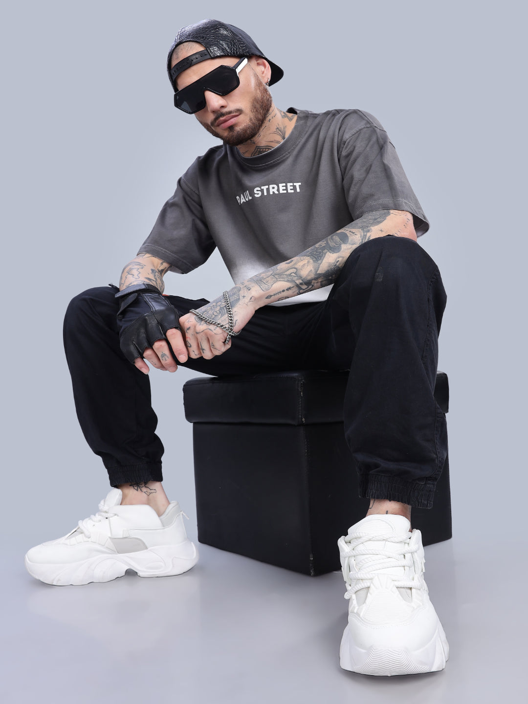 Men Half Hue Oversized Grey T-Shirt