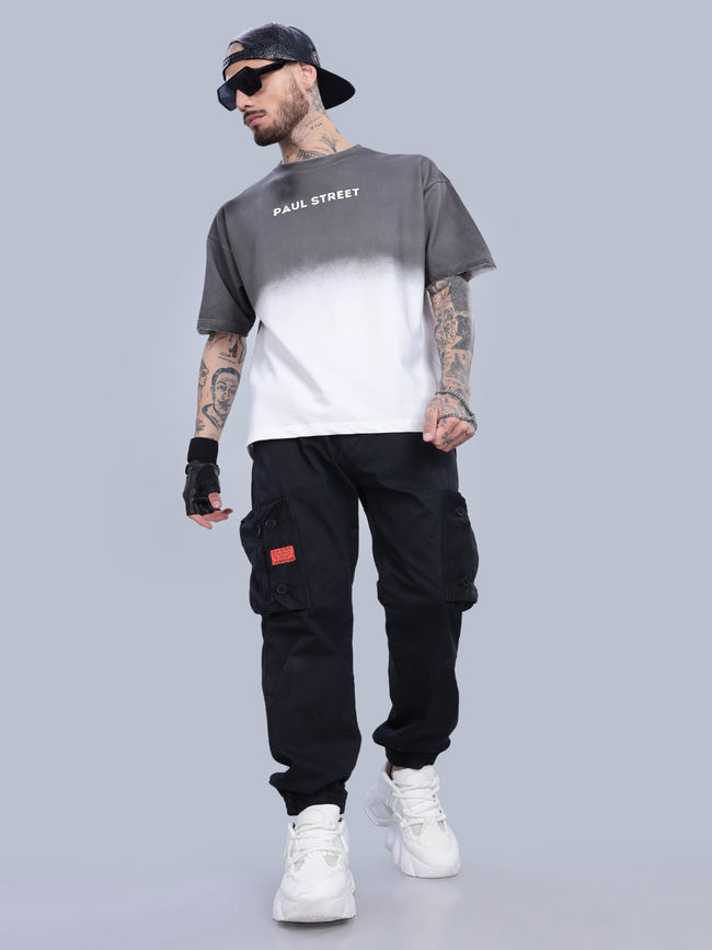 Men Half Hue Oversized Grey T-Shirt