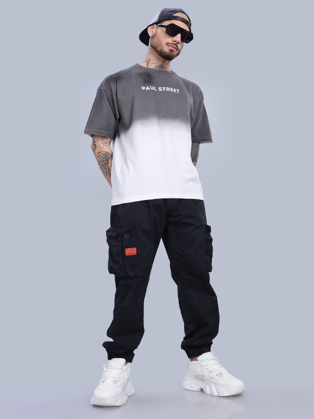 Men Half Hue Oversized Grey T-Shirt