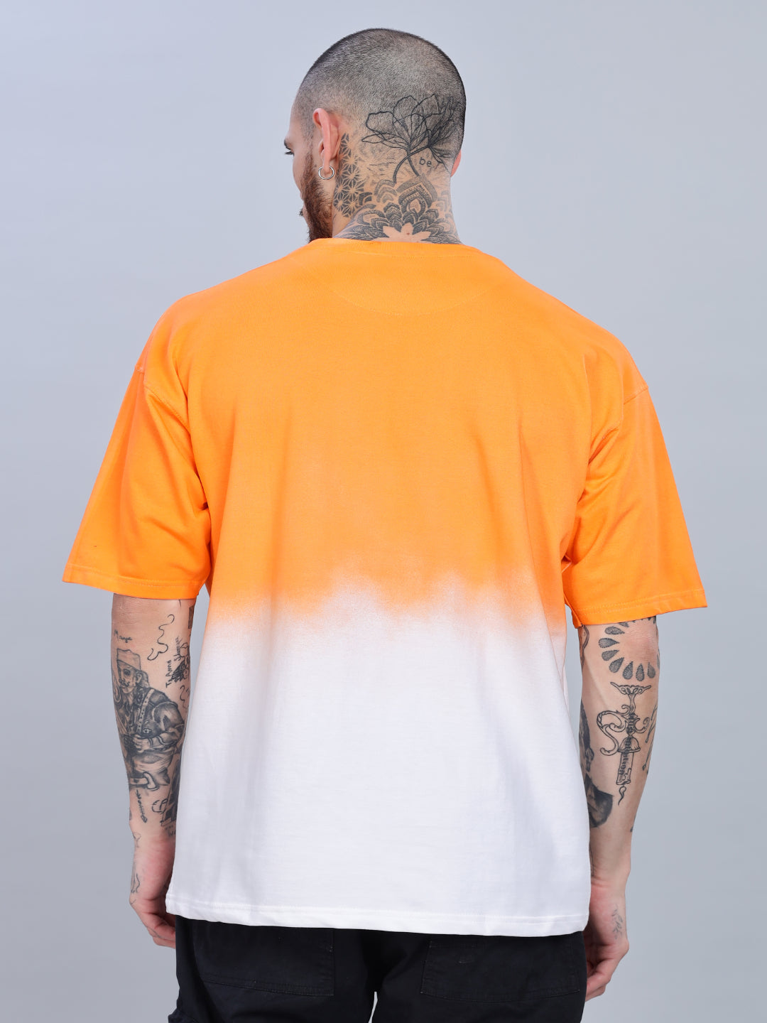 Men Half Hue Oversized Orange T-Shirt