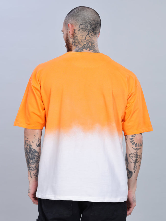 Men Half Hue Oversized Orange T-Shirt