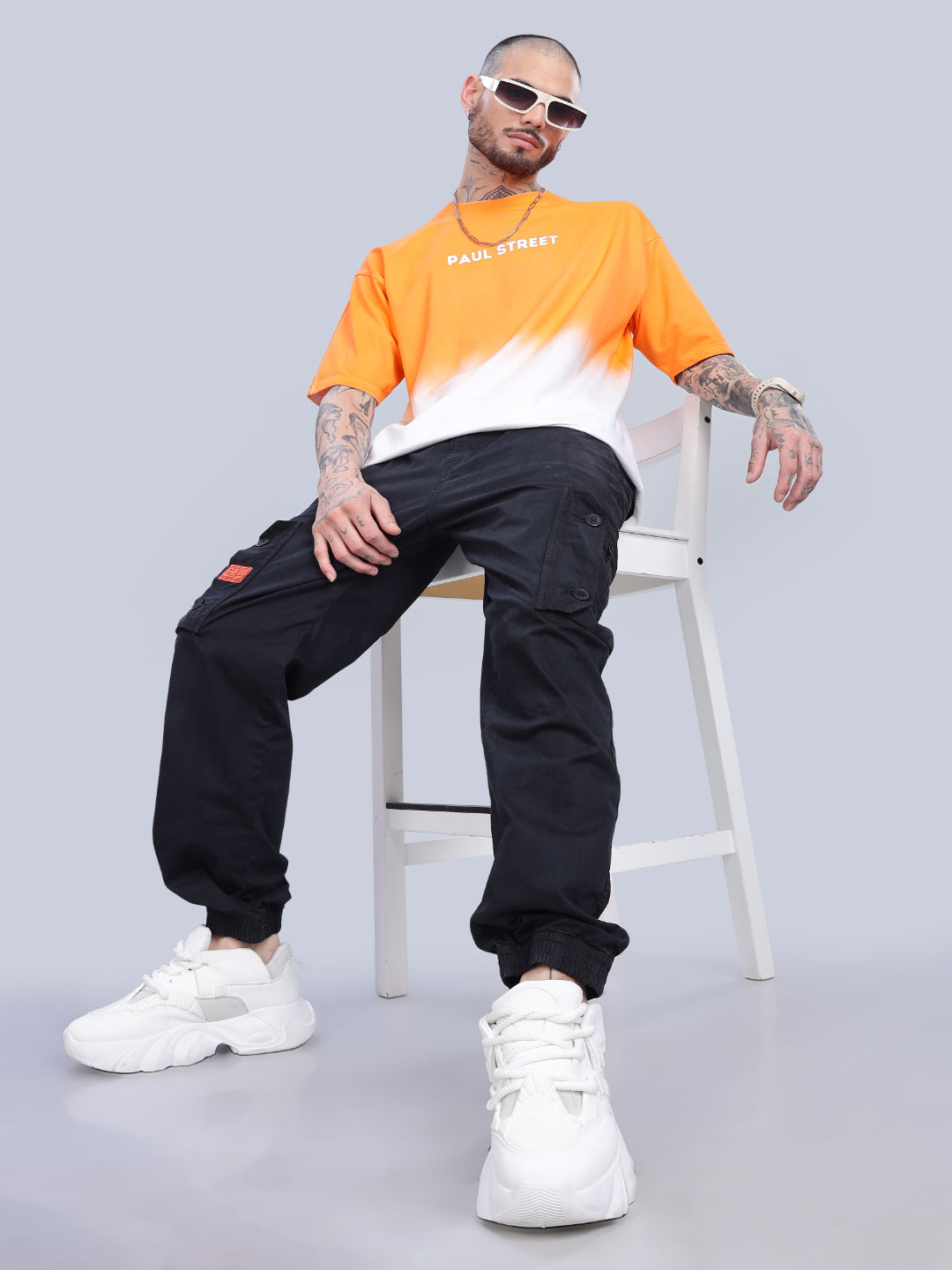 Men Half Hue Oversized Grey T-Shirt