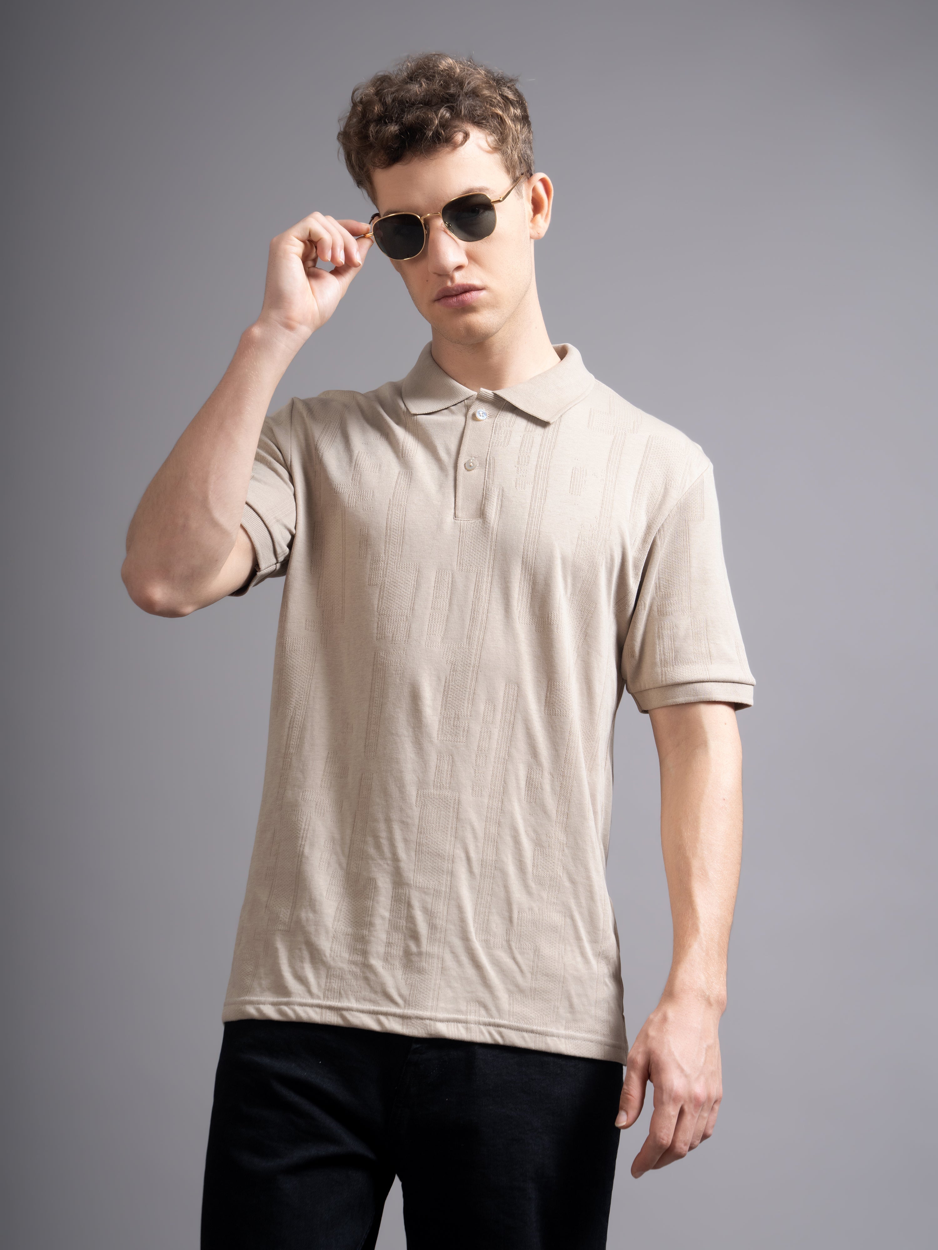 Men Ascot Biege Polo T-Shirt