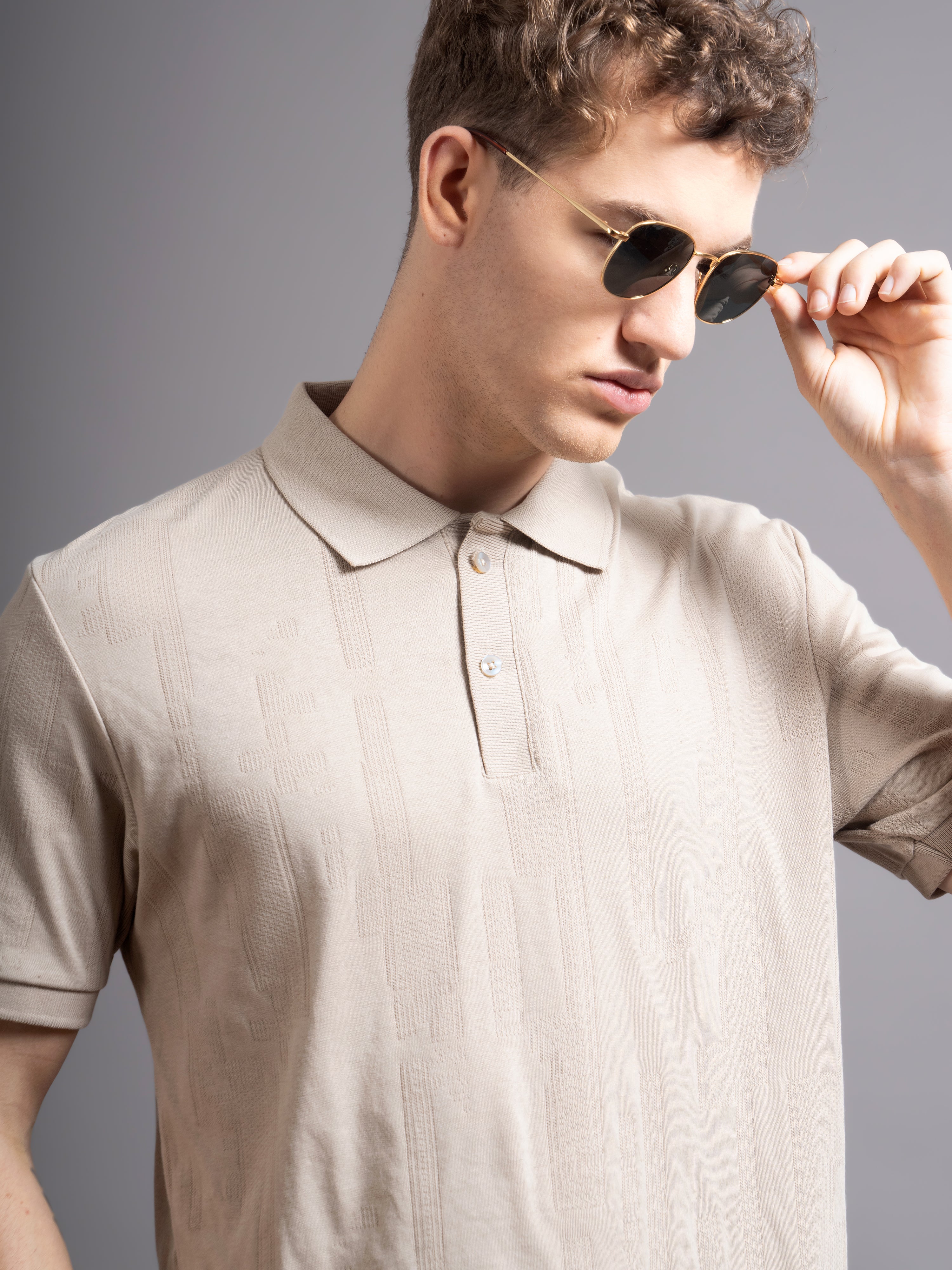 Men Ascot Biege Polo T-Shirt