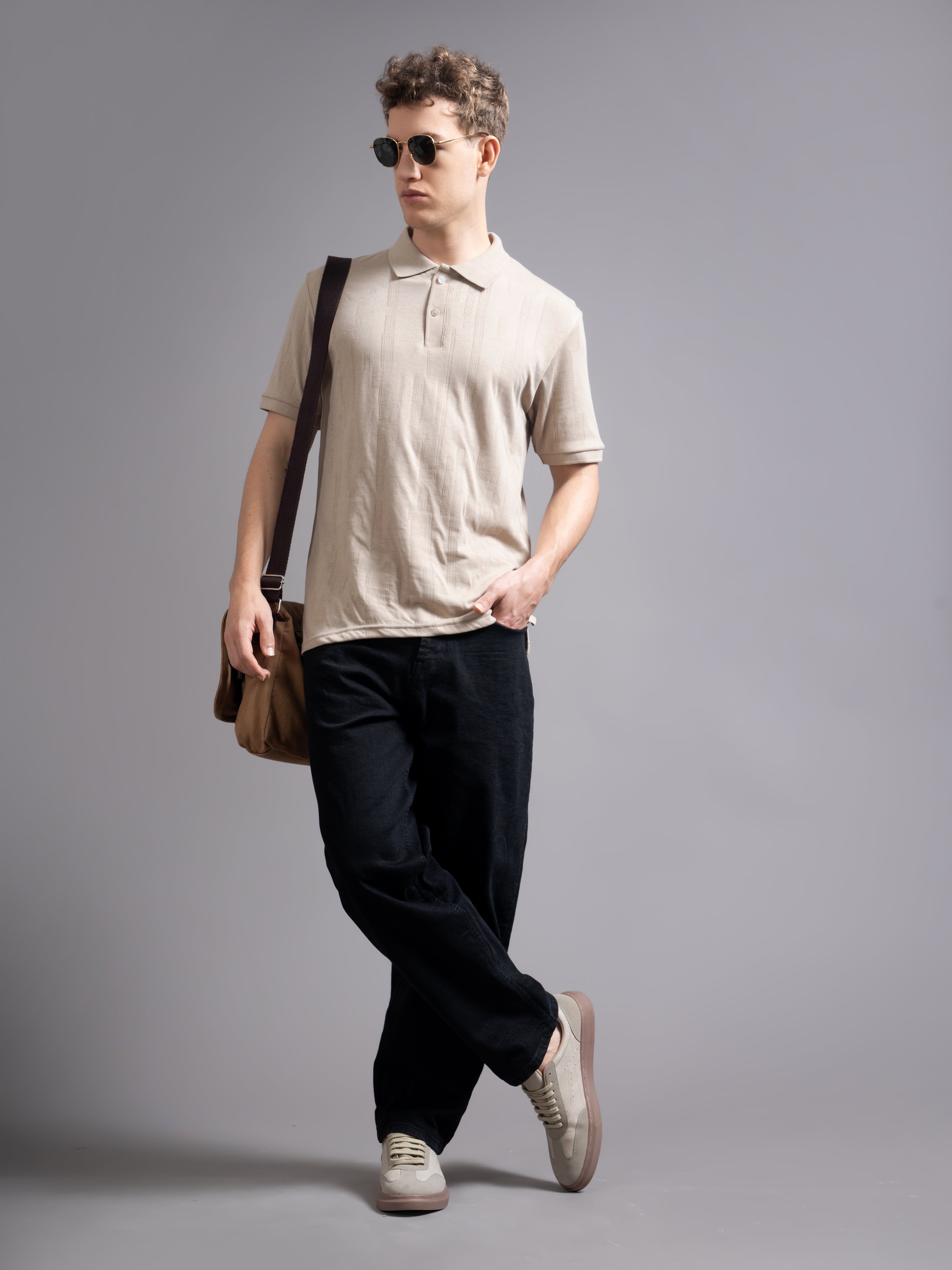 Men Ascot Biege Polo T-Shirt