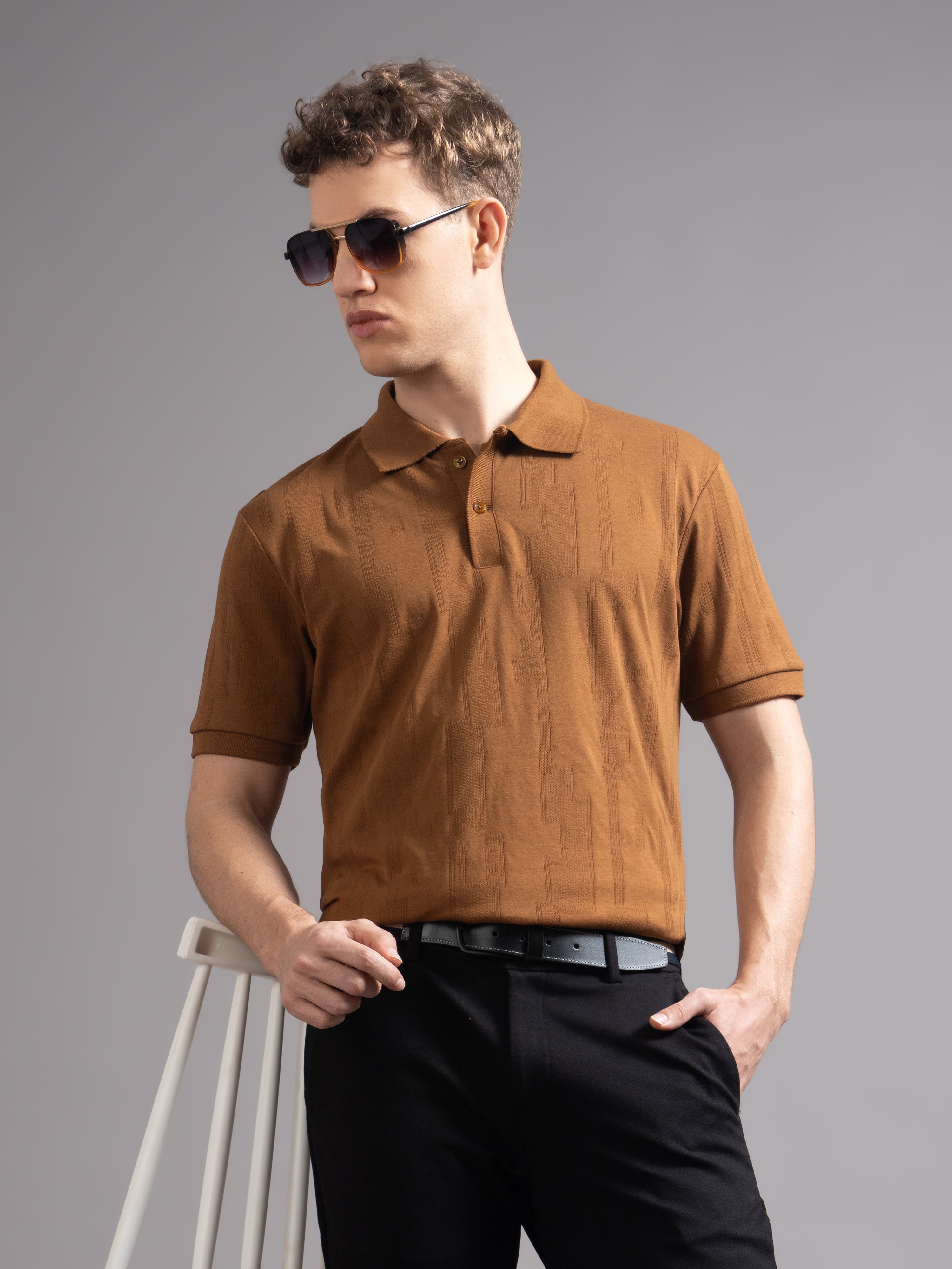 Men Ascot Brown Polo T-Shirt
