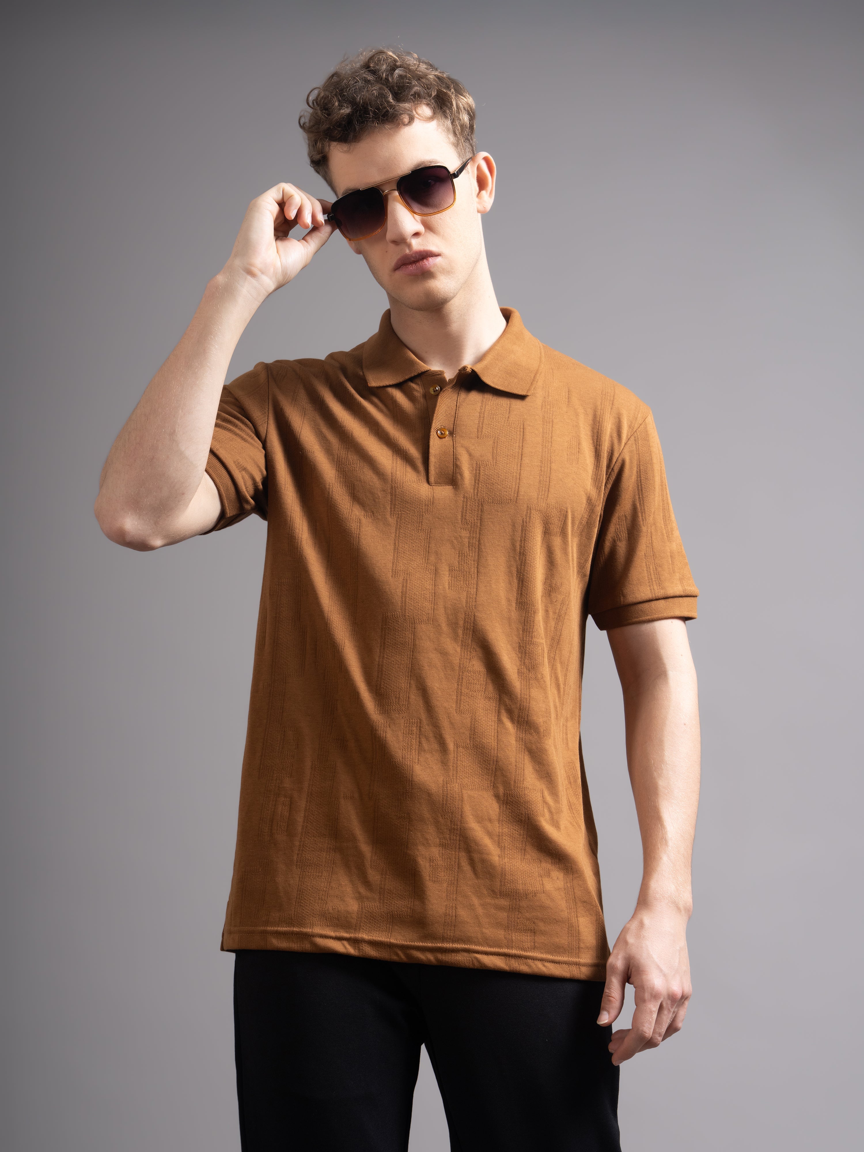 Men Ascot Brown Polo T-Shirt