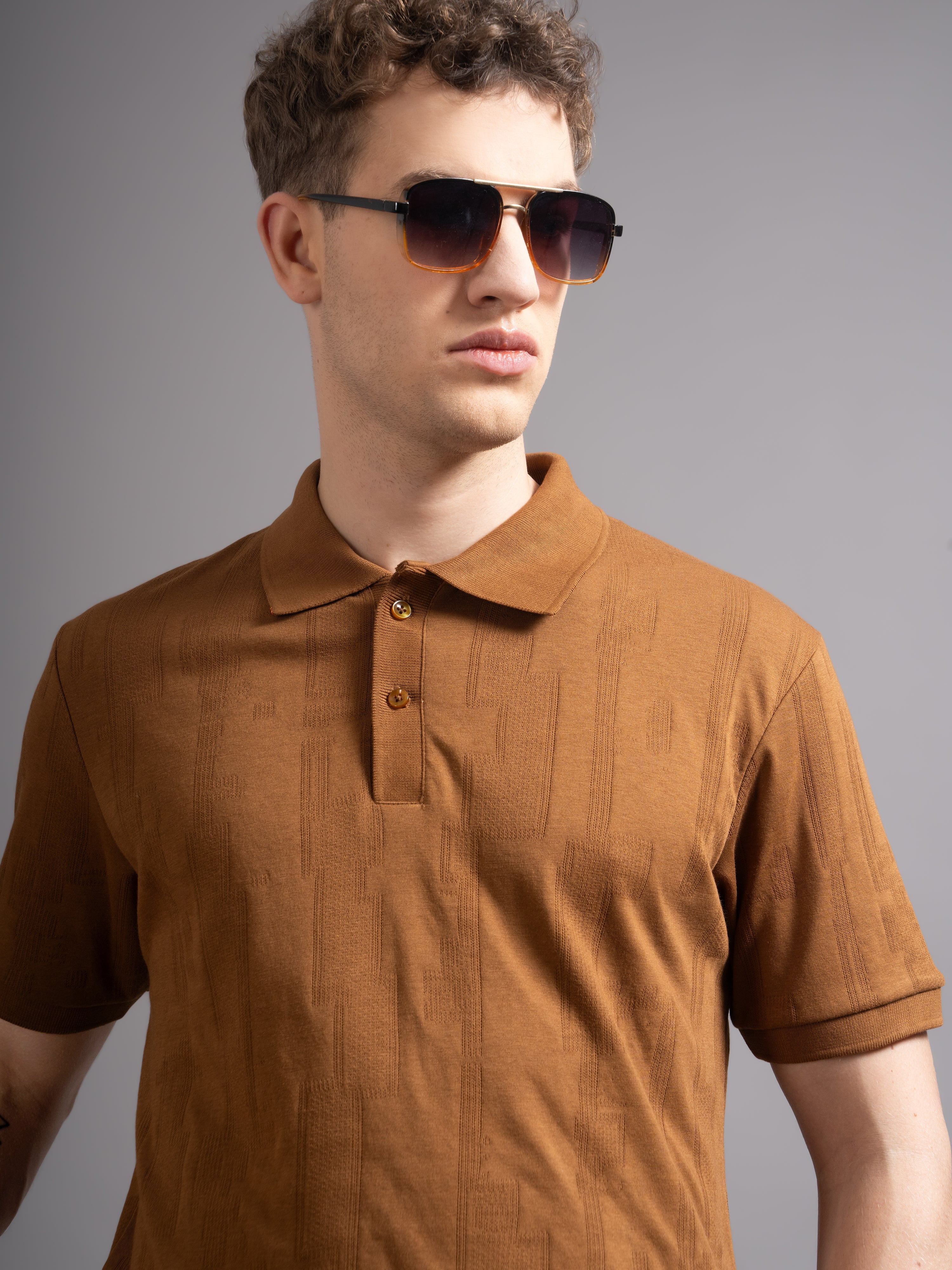 Men Ascot Brown Polo T-Shirt