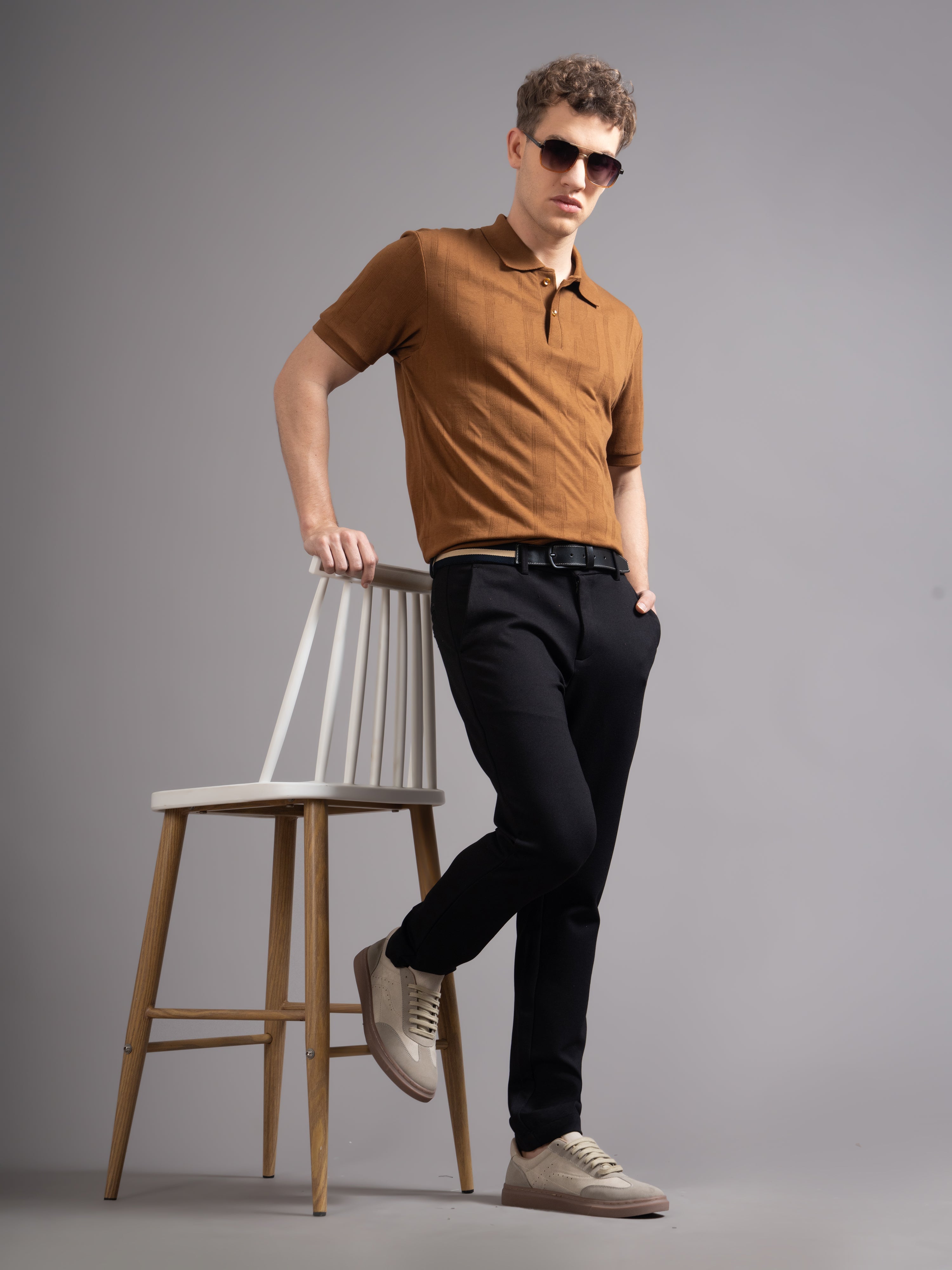 Men Ascot Brown Polo T-Shirt