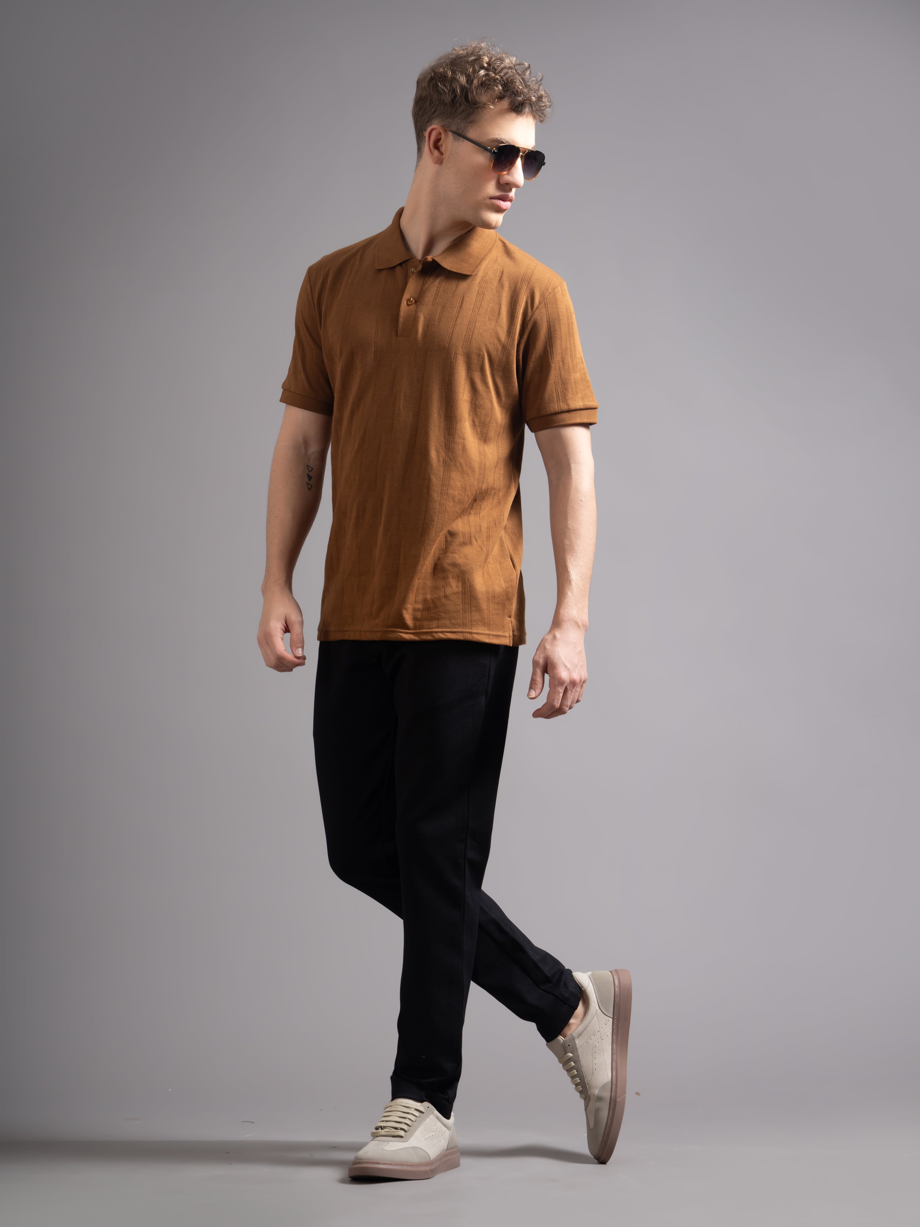 Men Ascot Brown Polo T-Shirt