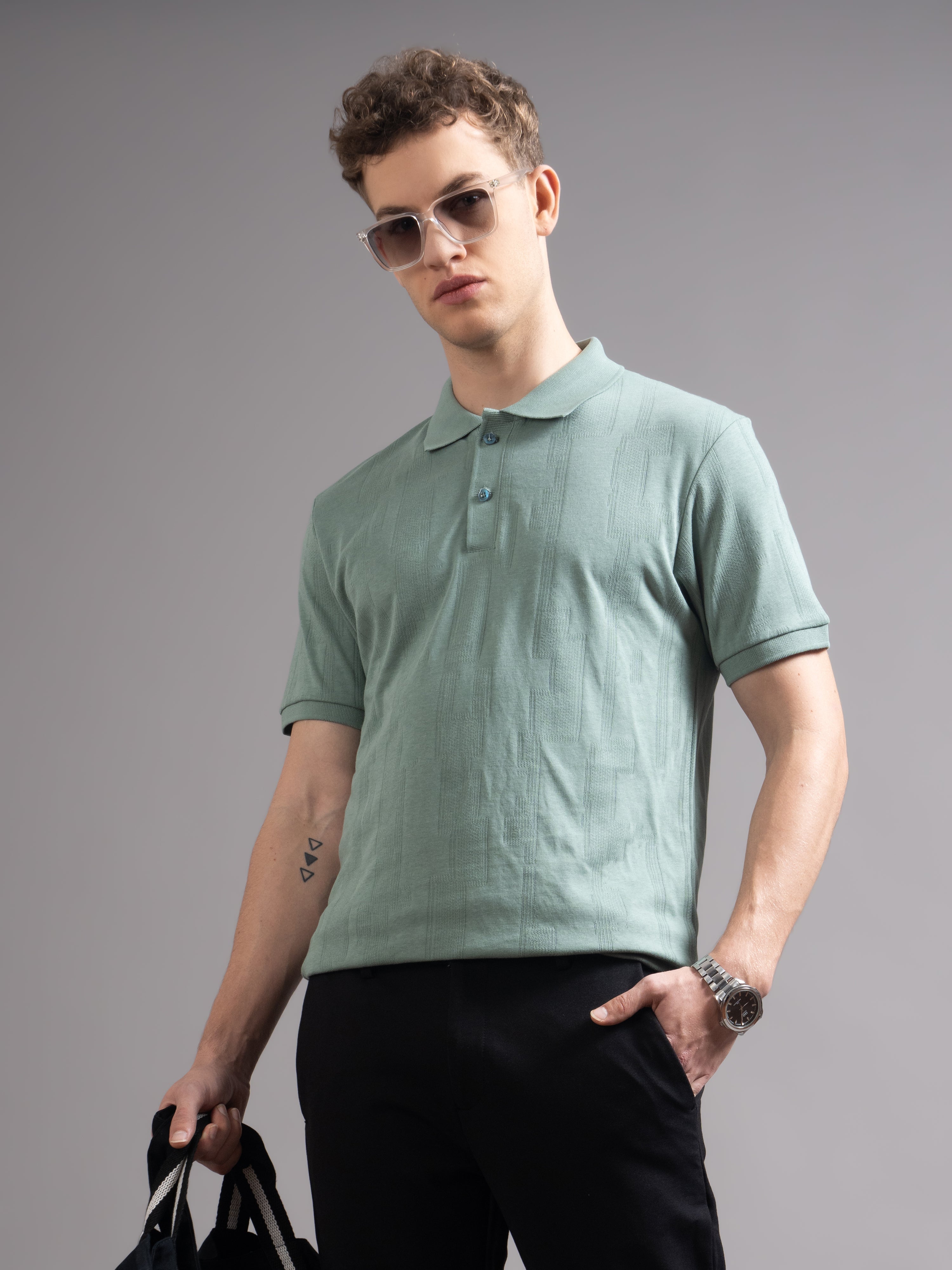 Men Ascot Green Polo T-Shirt