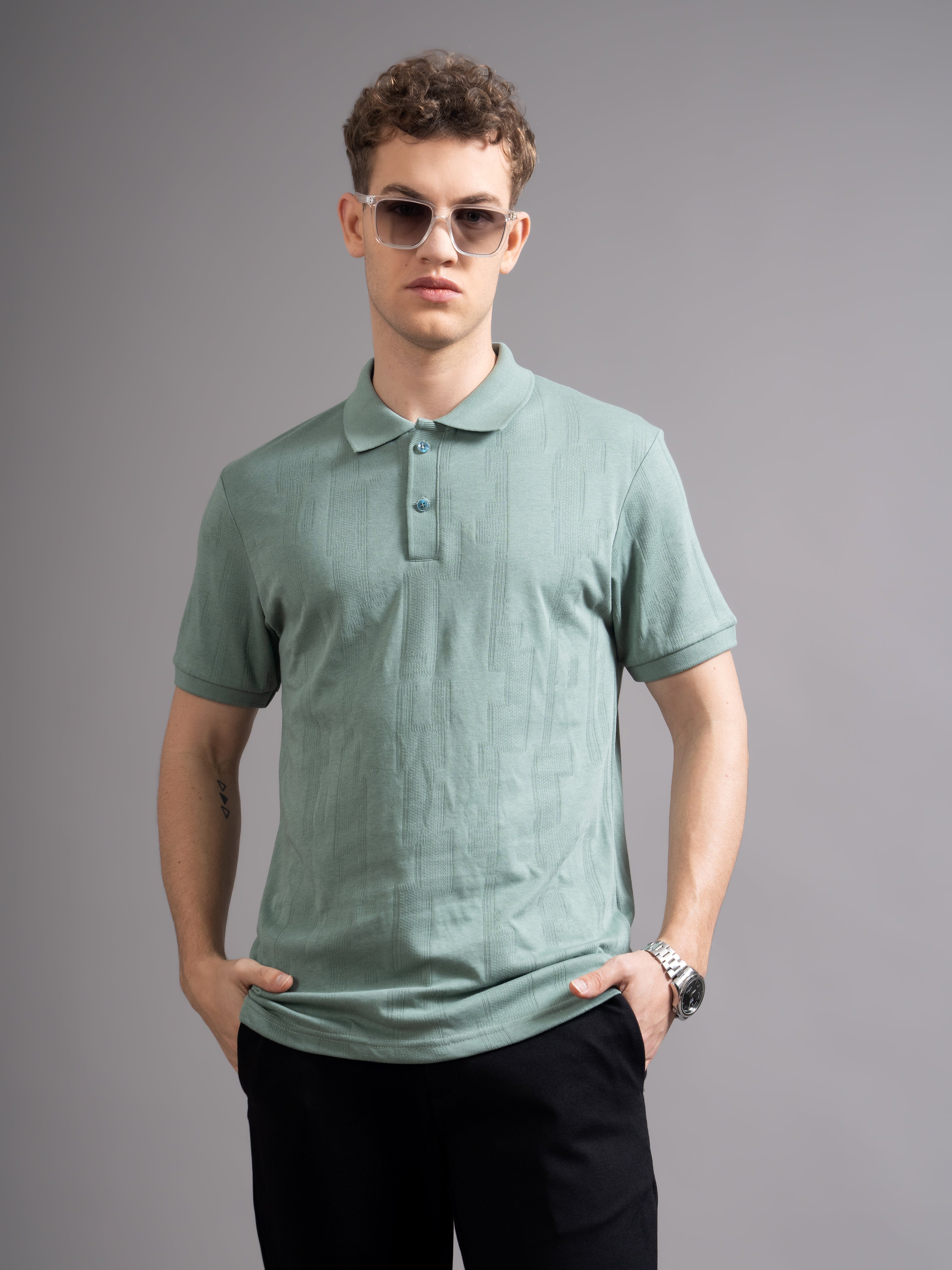 Men Ascot Green Polo T-Shirt