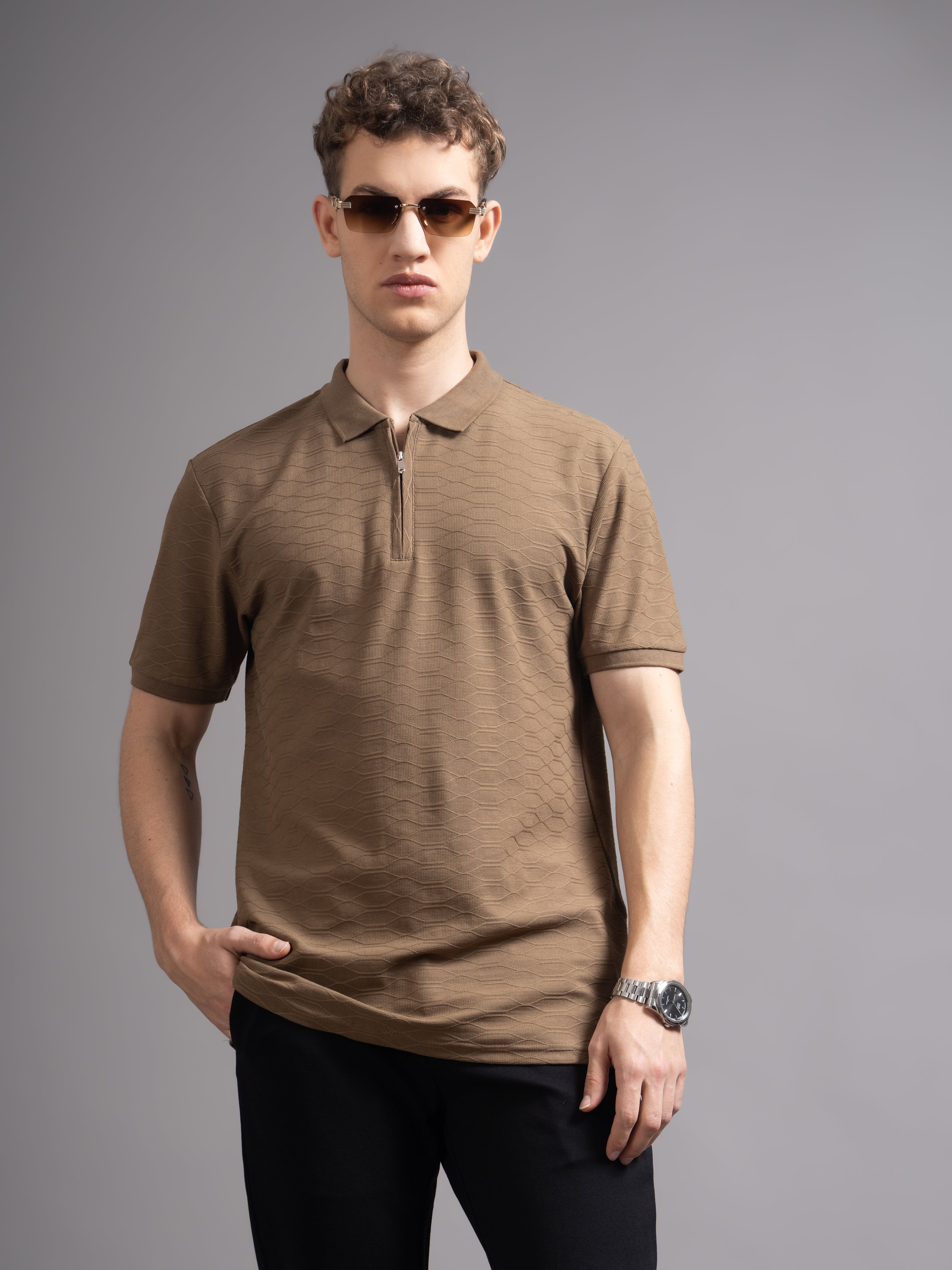 Men Aspen Brown Polo T-Shirt