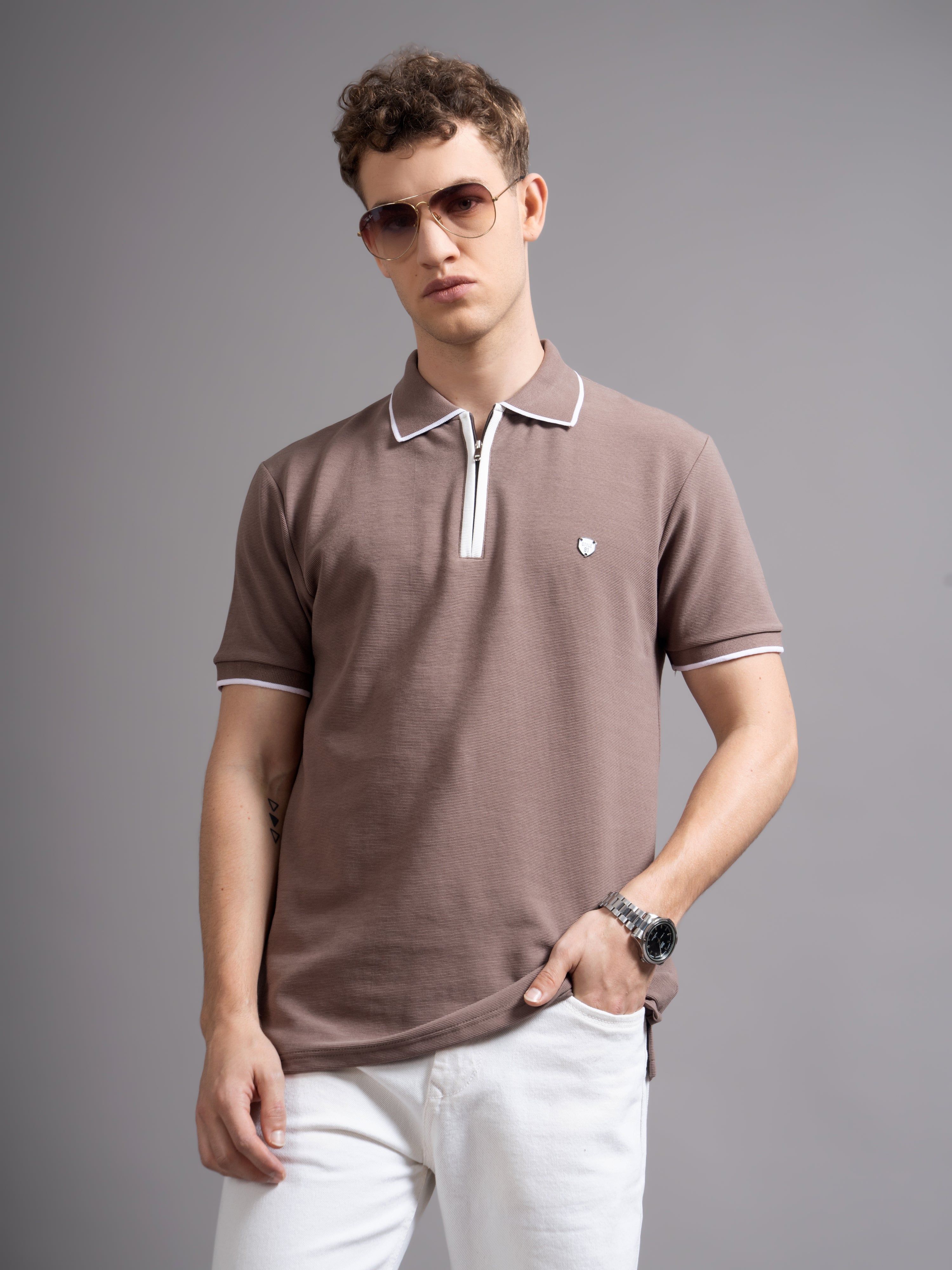 Men Aurel Brown Polo T-Shirt