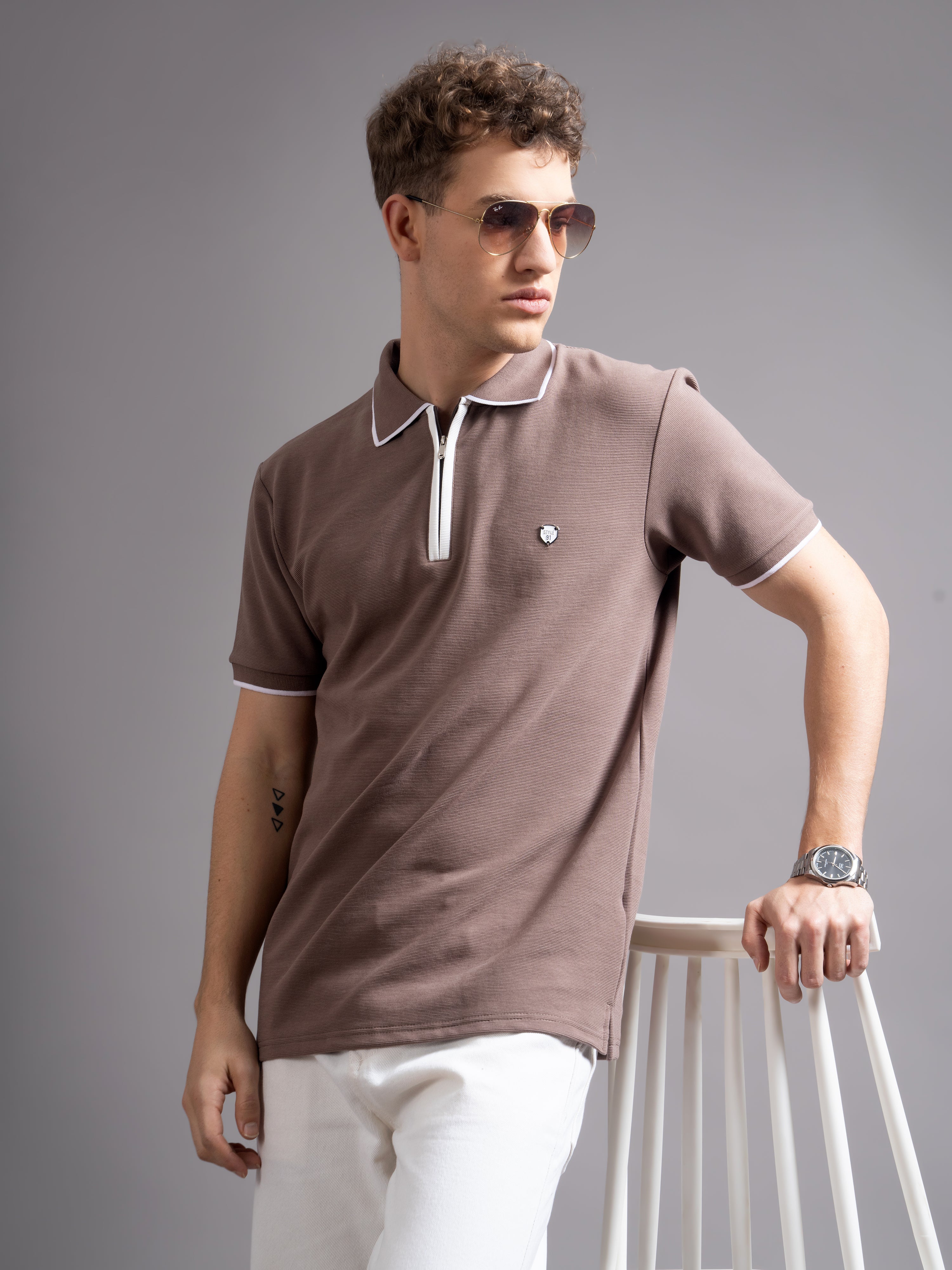 Men Aurel Brown Polo T-Shirt