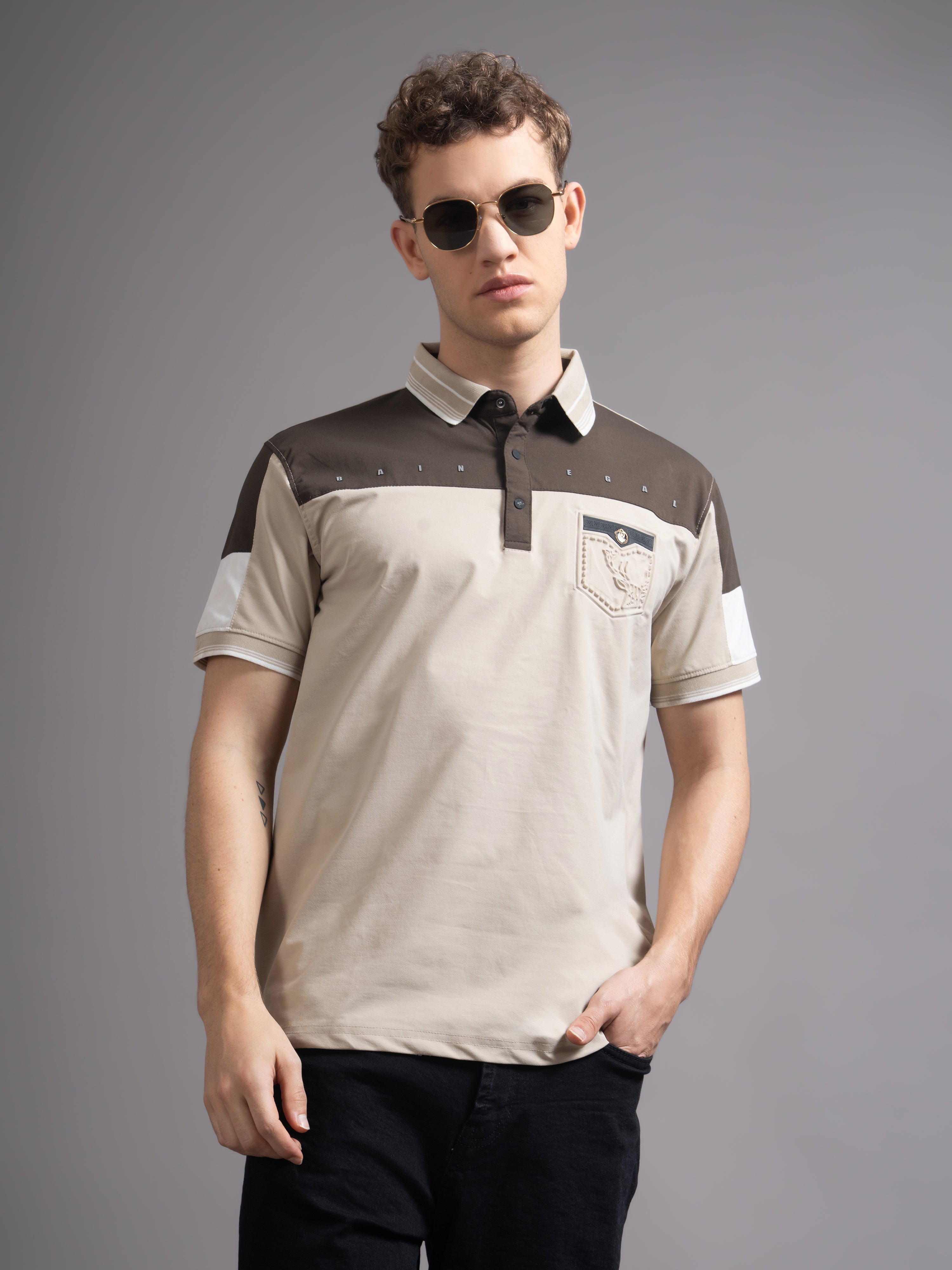Men Bergen Beige Polo T-Shirt