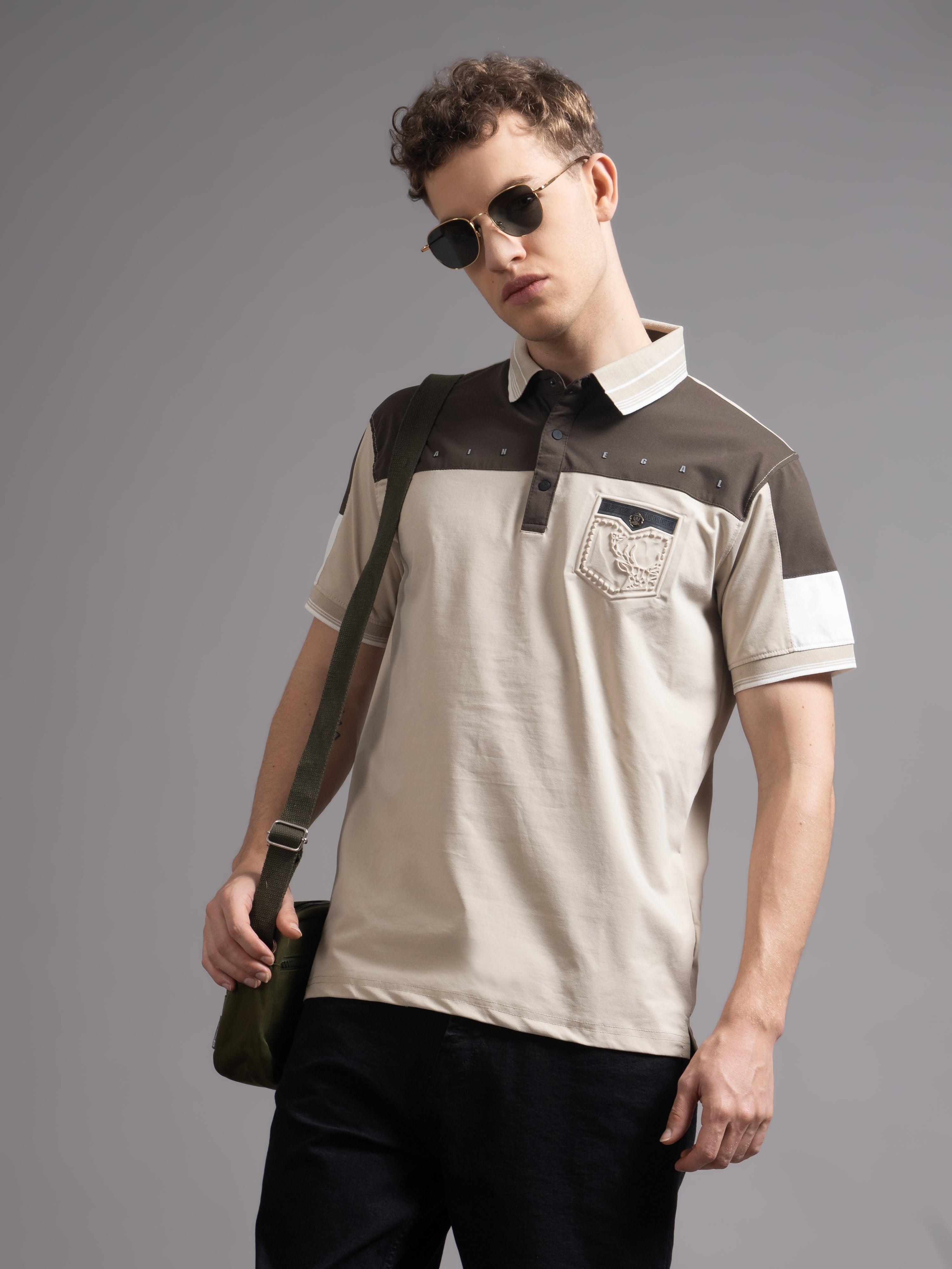 Men Bergen Beige Polo T-Shirt