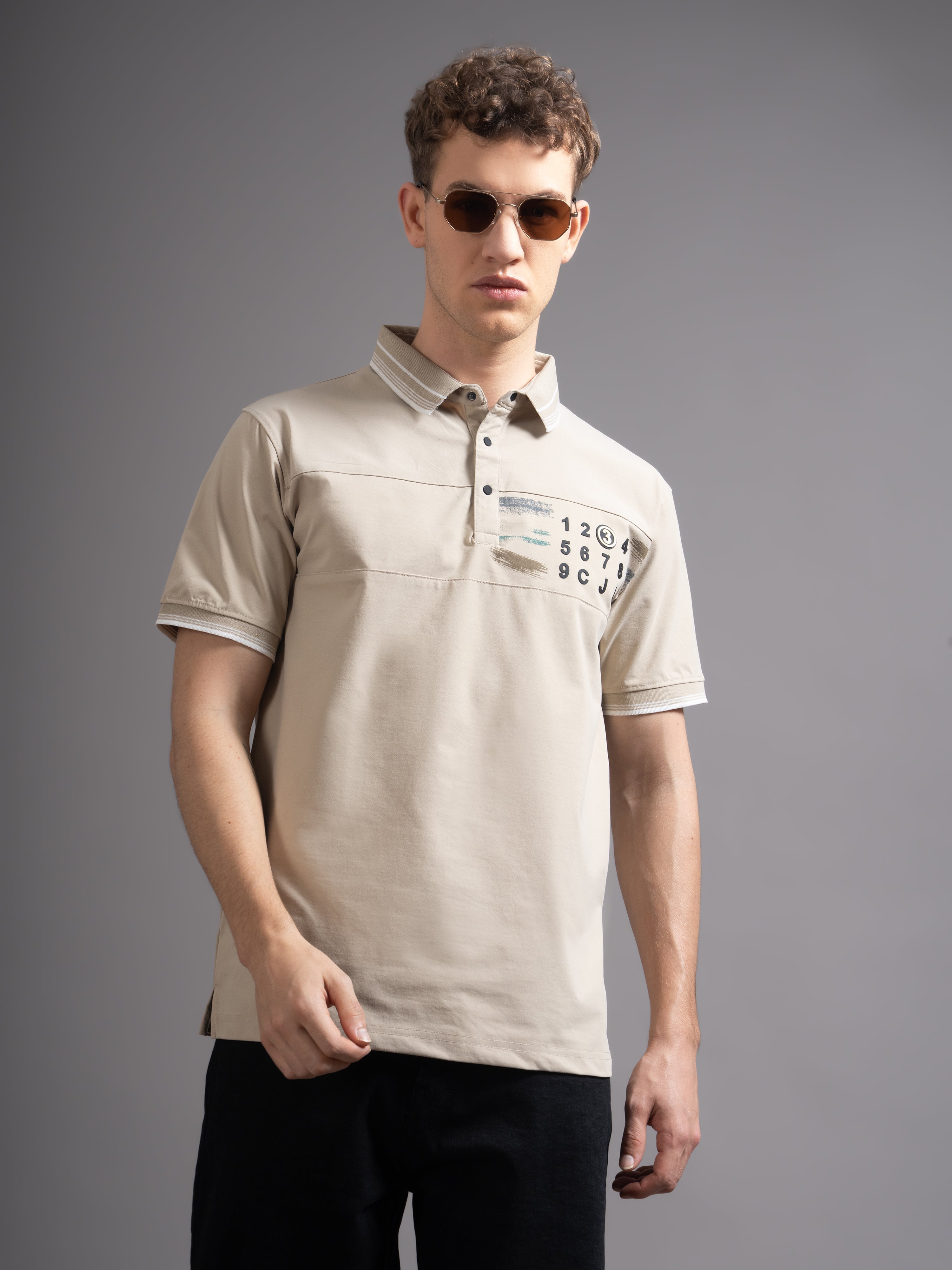 Men Calver Beige Polo T-Shirt