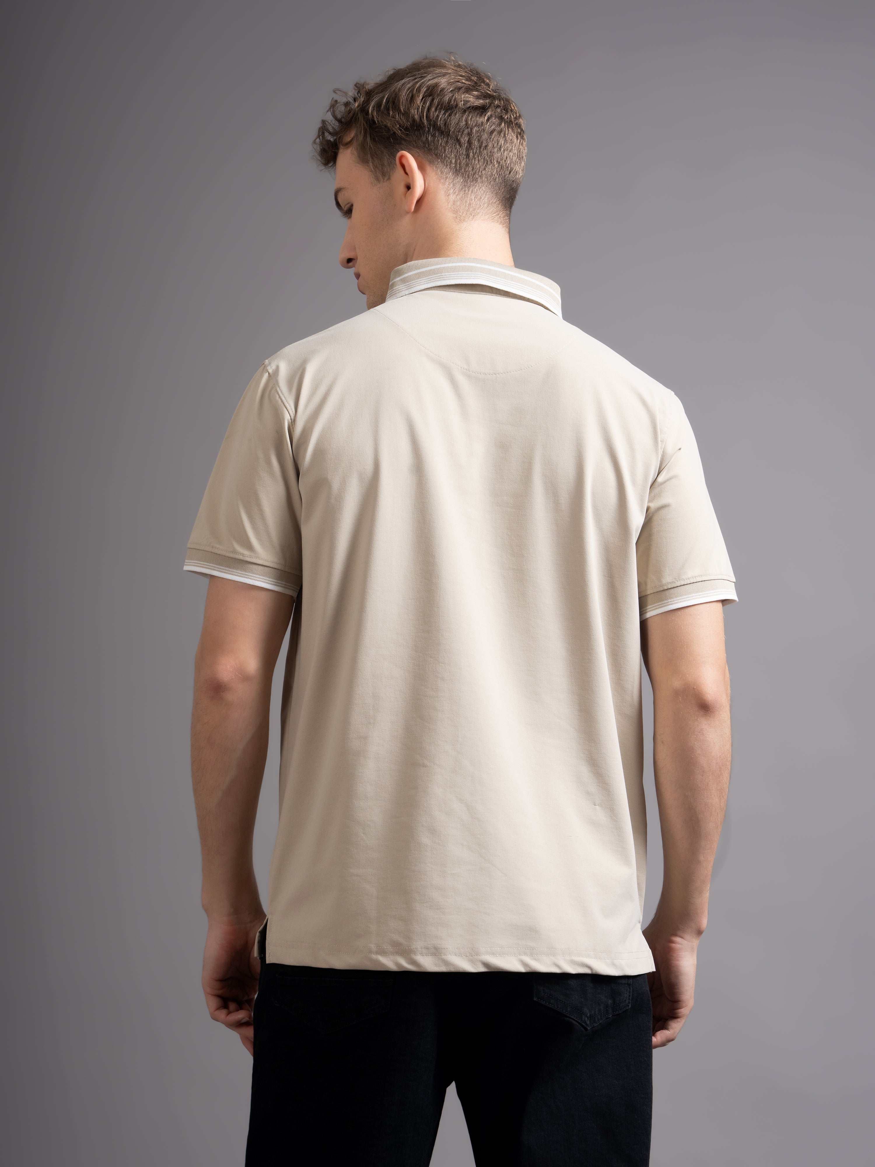 Men Calver Beige Polo T-Shirt
