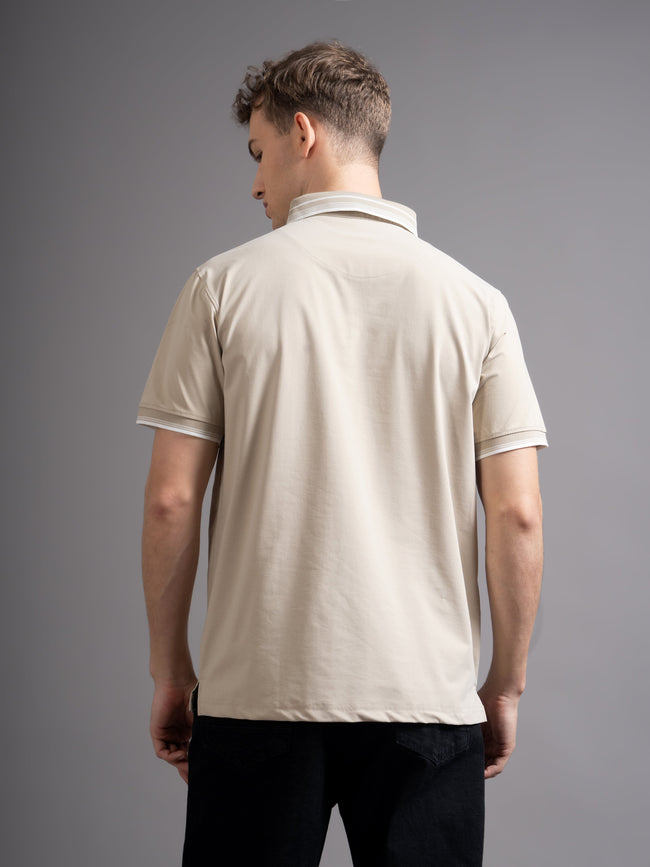 Men Calver Beige Polo T-Shirt