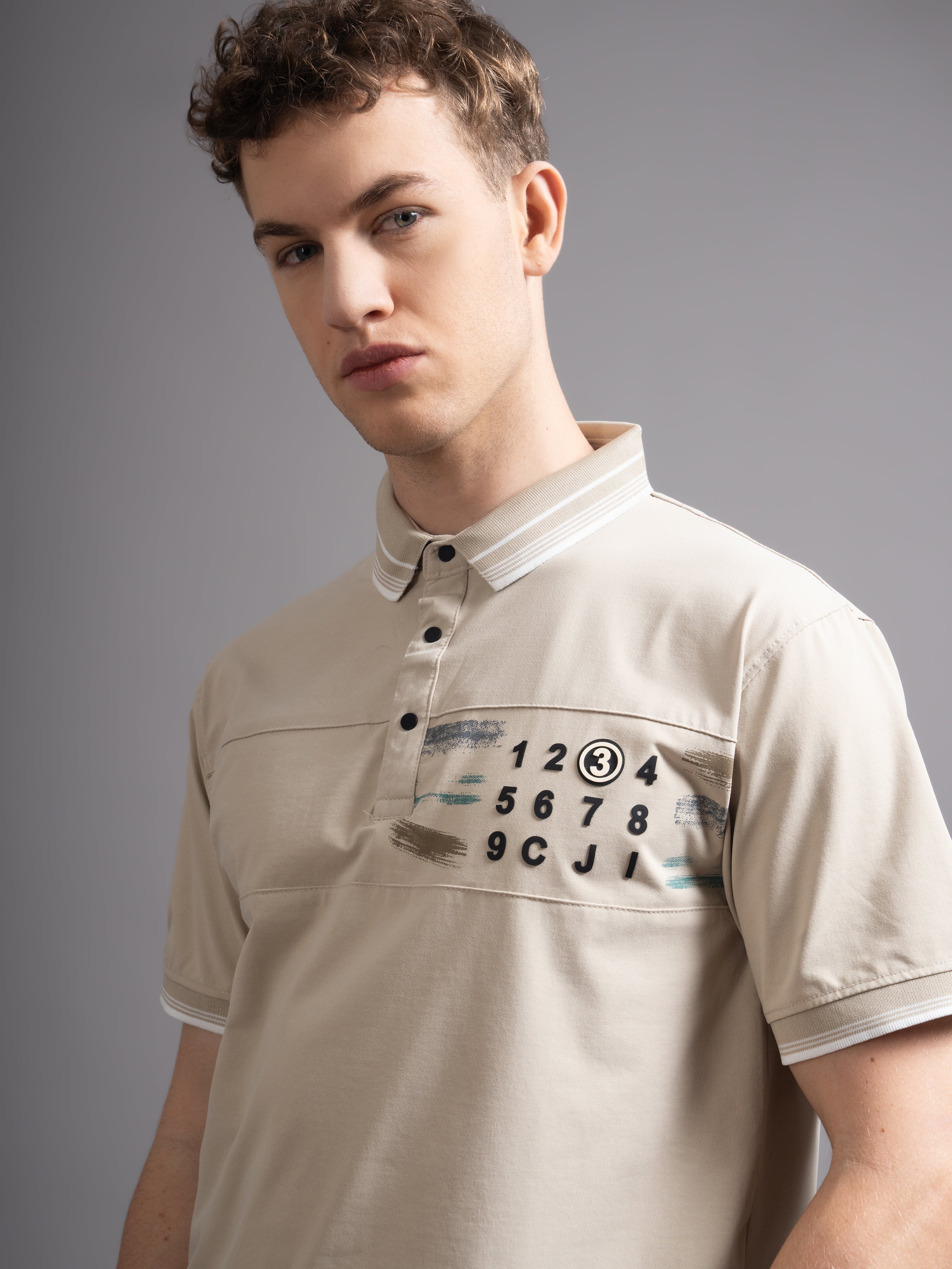 Men Calver Beige Polo T-Shirt