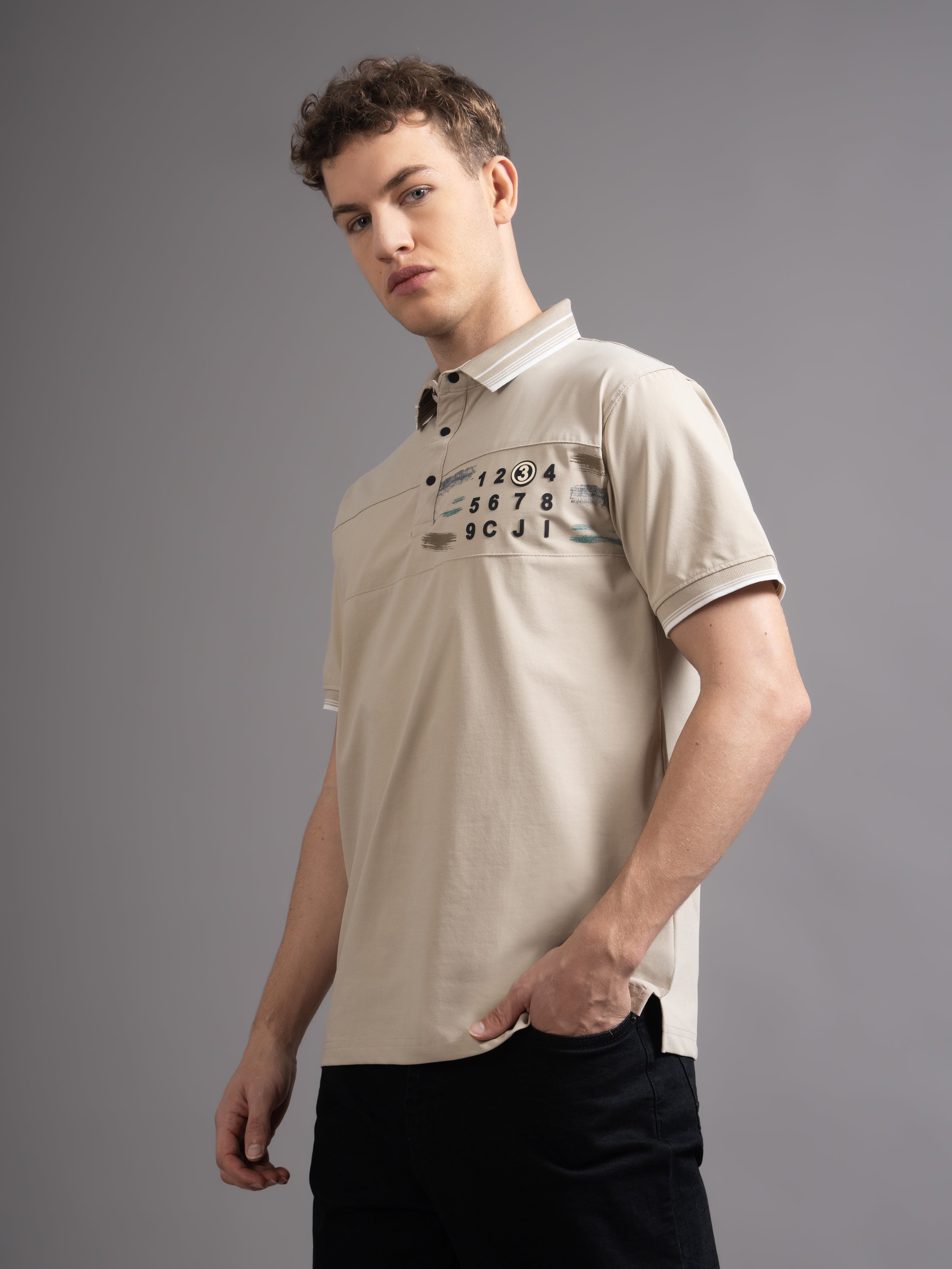 Men Calver Beige Polo T-Shirt