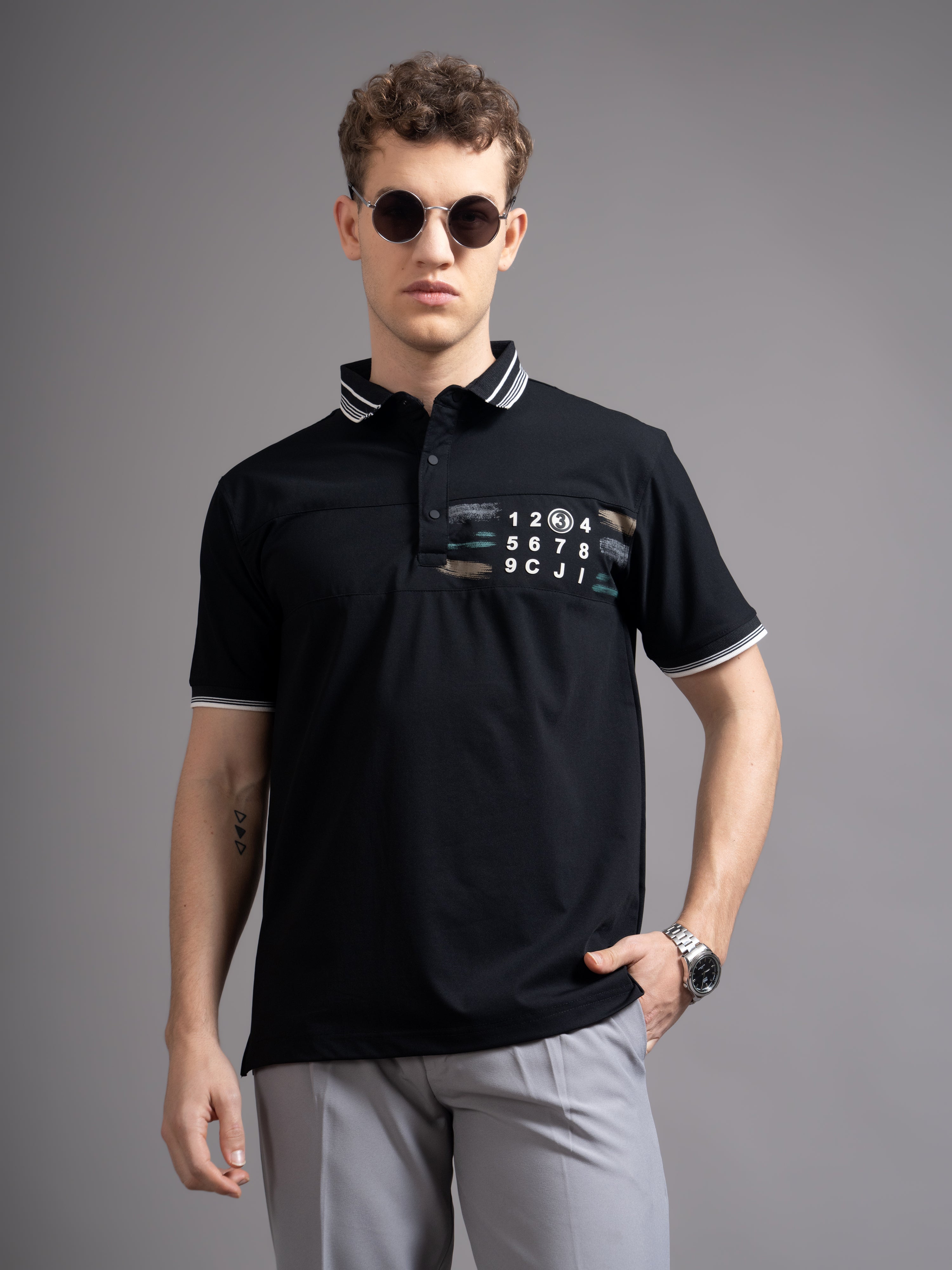 Men Calver Black Polo T-Shirt