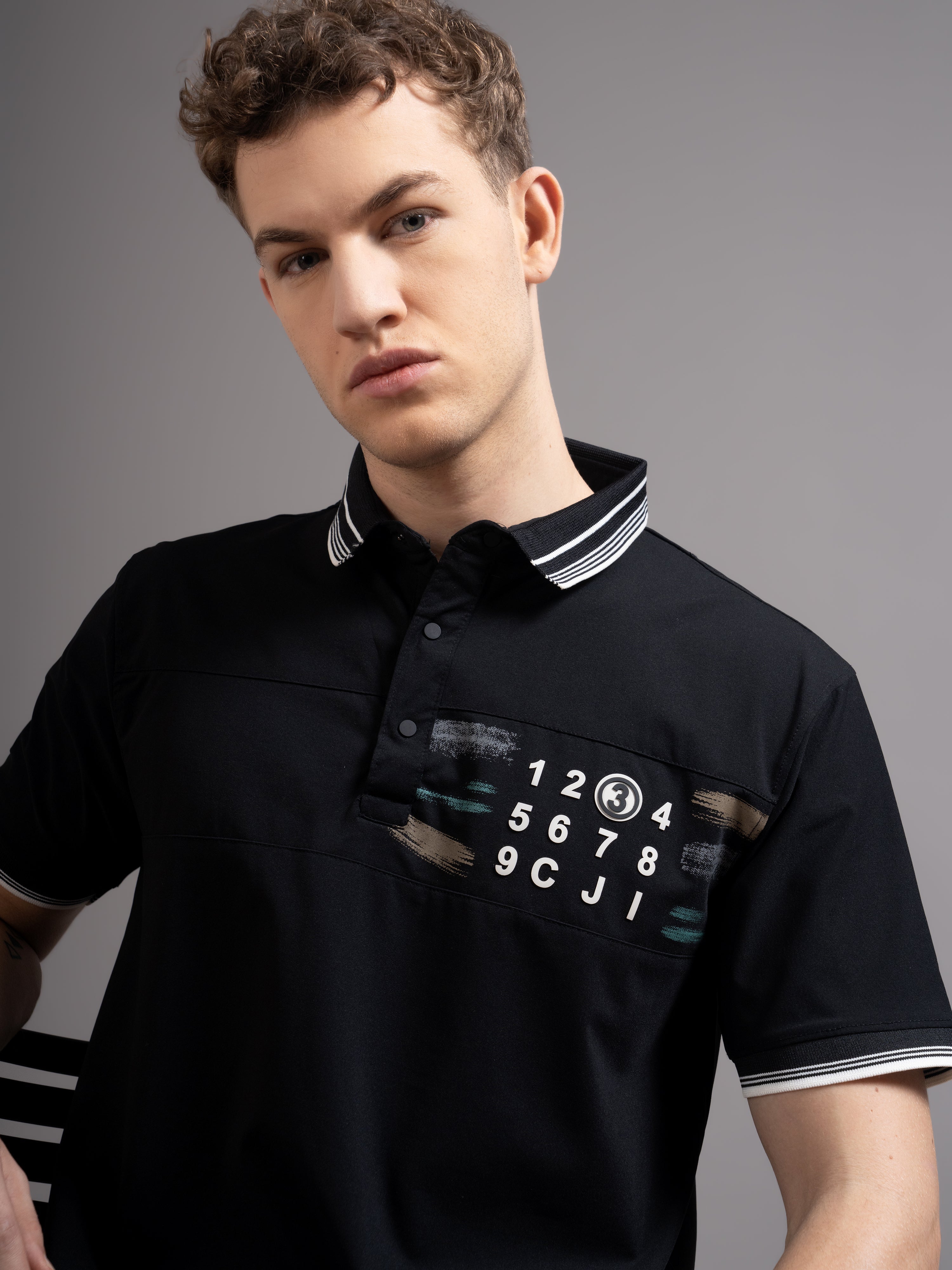 Men Calver Black Polo T-Shirt