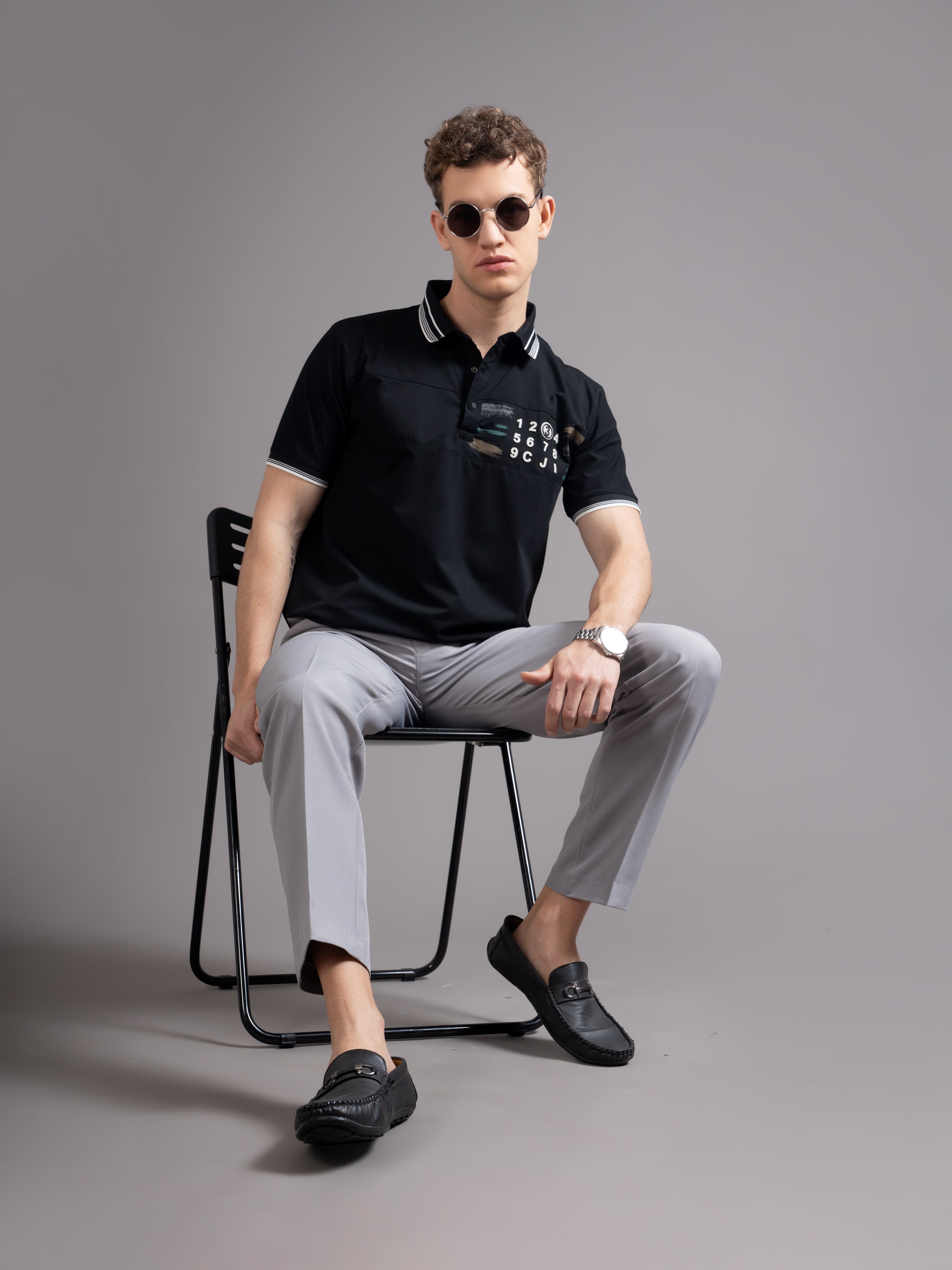 Men Calver Black Polo T-Shirt