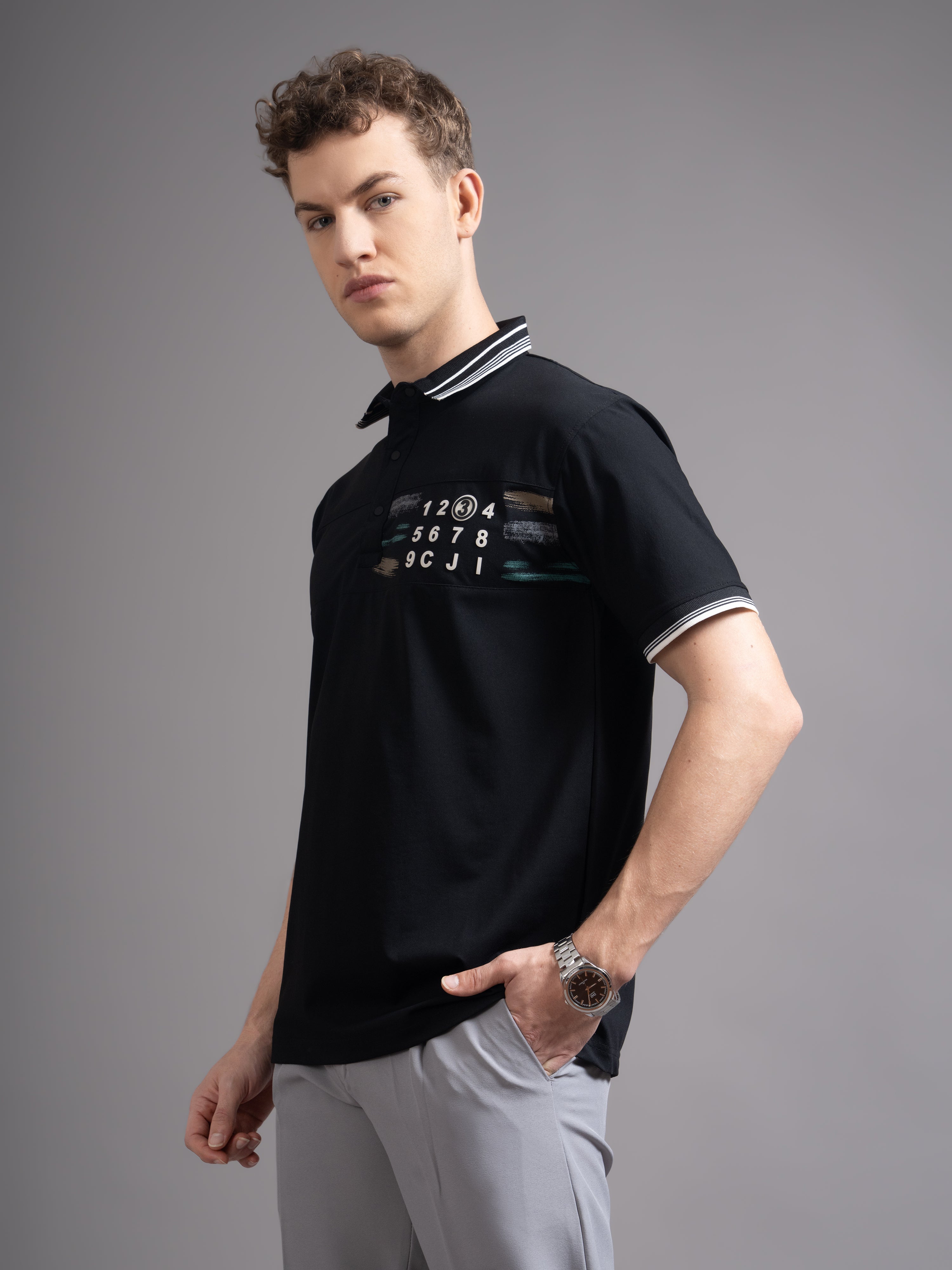Men Calver Black Polo T-Shirt