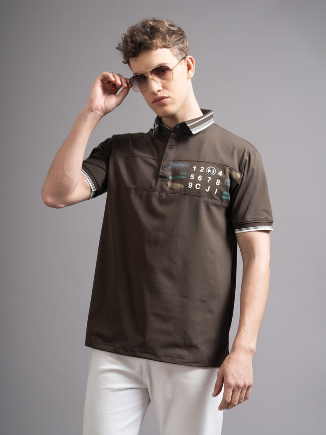 Men Calver Brown Polo T-Shirt