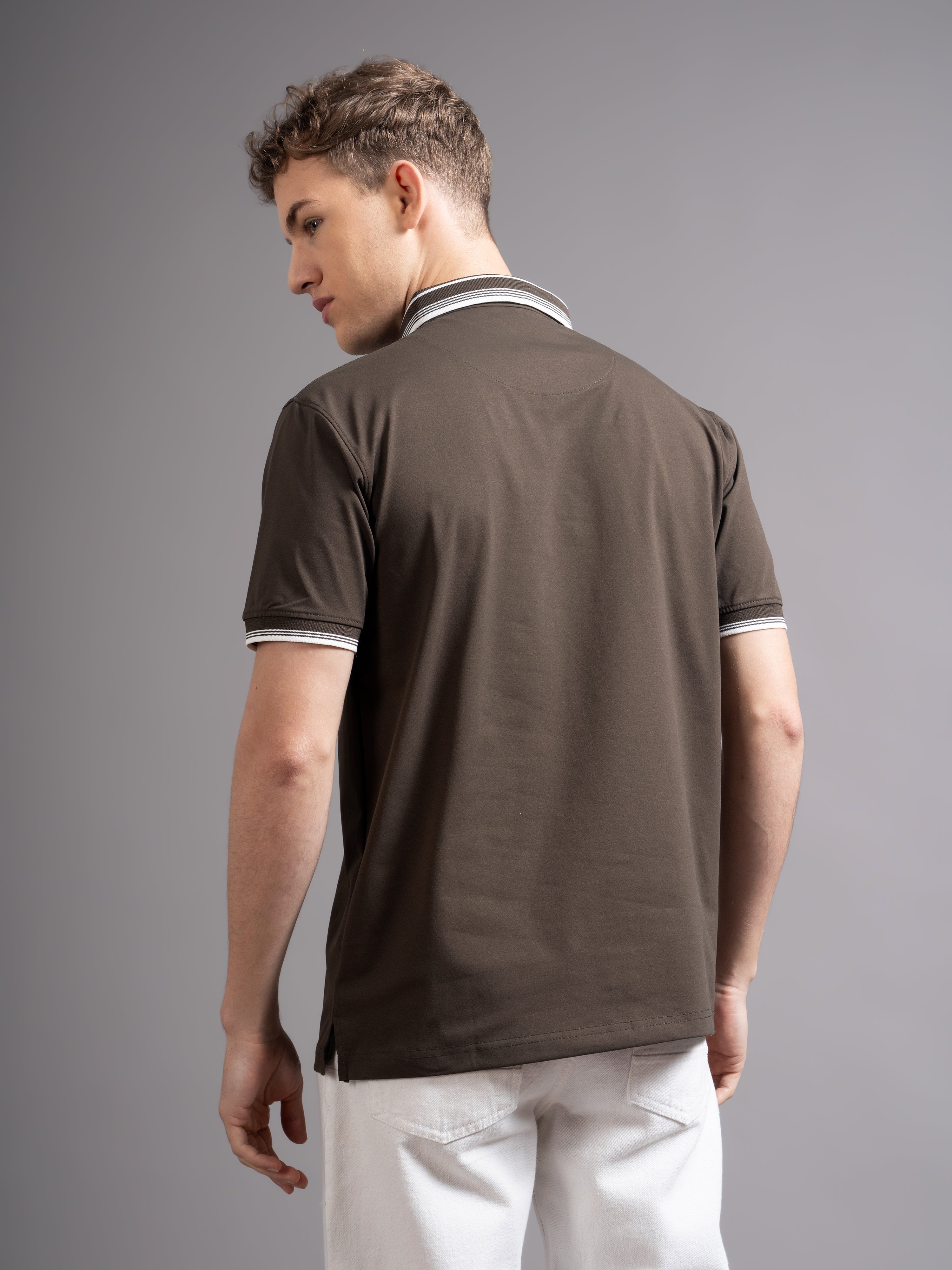Men Calver Brown Polo T-Shirt